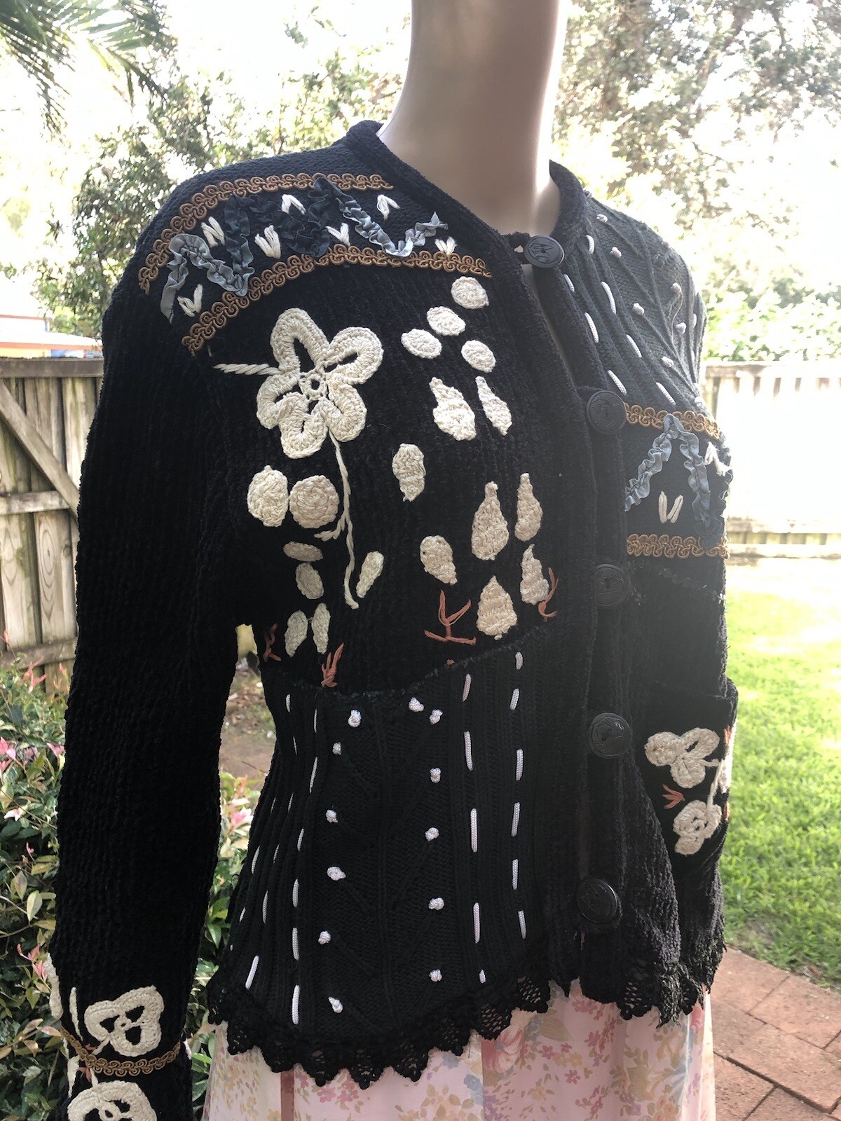 VTG Sandy Starkman Art to Wear Boho black chenille embellished jacket M