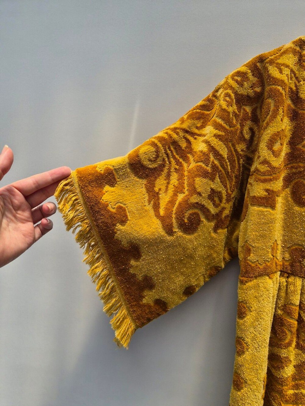 Robes of California Vintage 70s Terry Cloth Towel Dress Small Gold Boho Caftan
