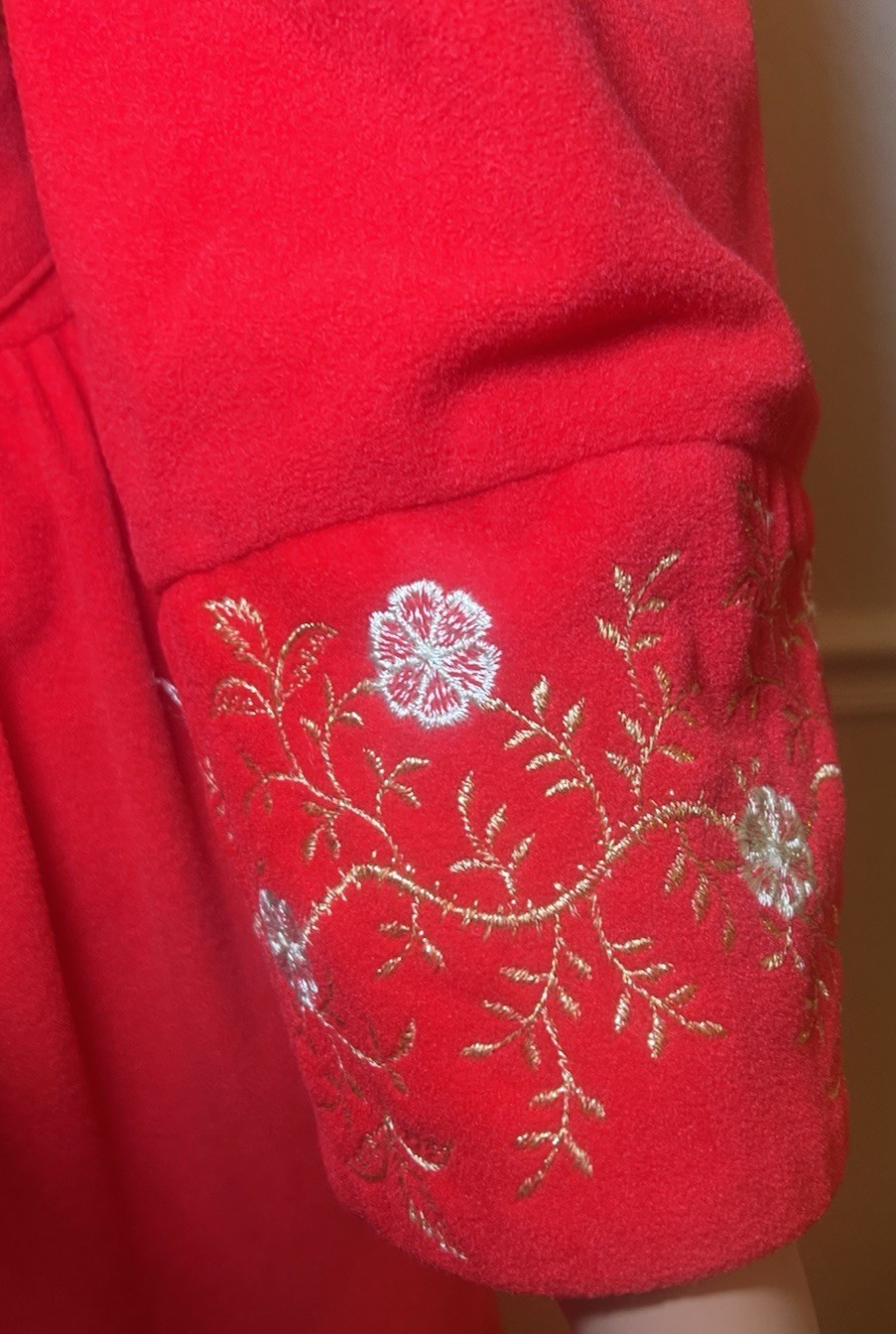 VTG LOUNGE CRAFT 60s Red Hostess Pajamas Loungewear Buckle Gold Embroidery S
