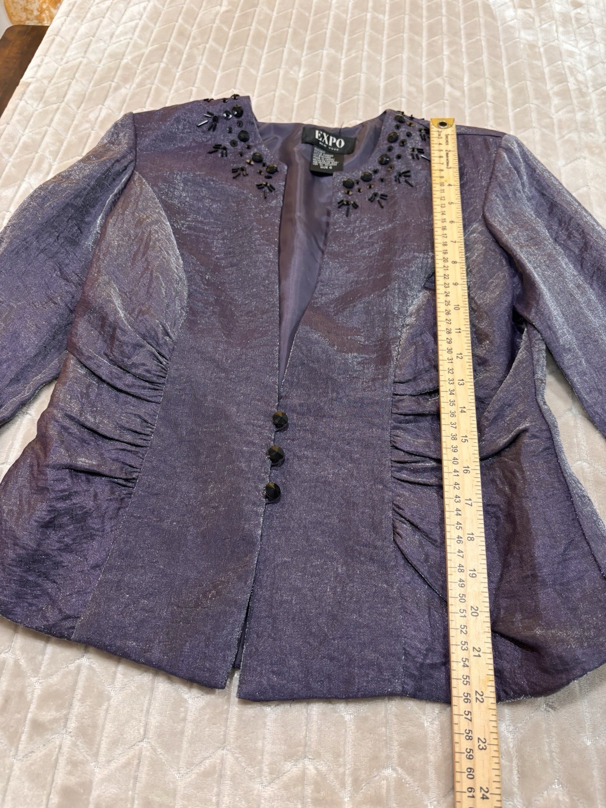 VTG 90s EXPO Purple Beaded 2pc Blazer Set S Whimsigoth Office Siren Formal