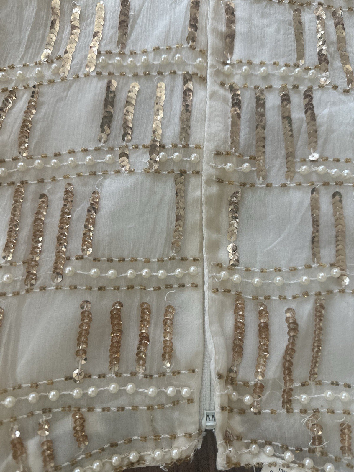Vintage 90s Beige Silk Beaded Cocktail Dress Jennifer KVM M