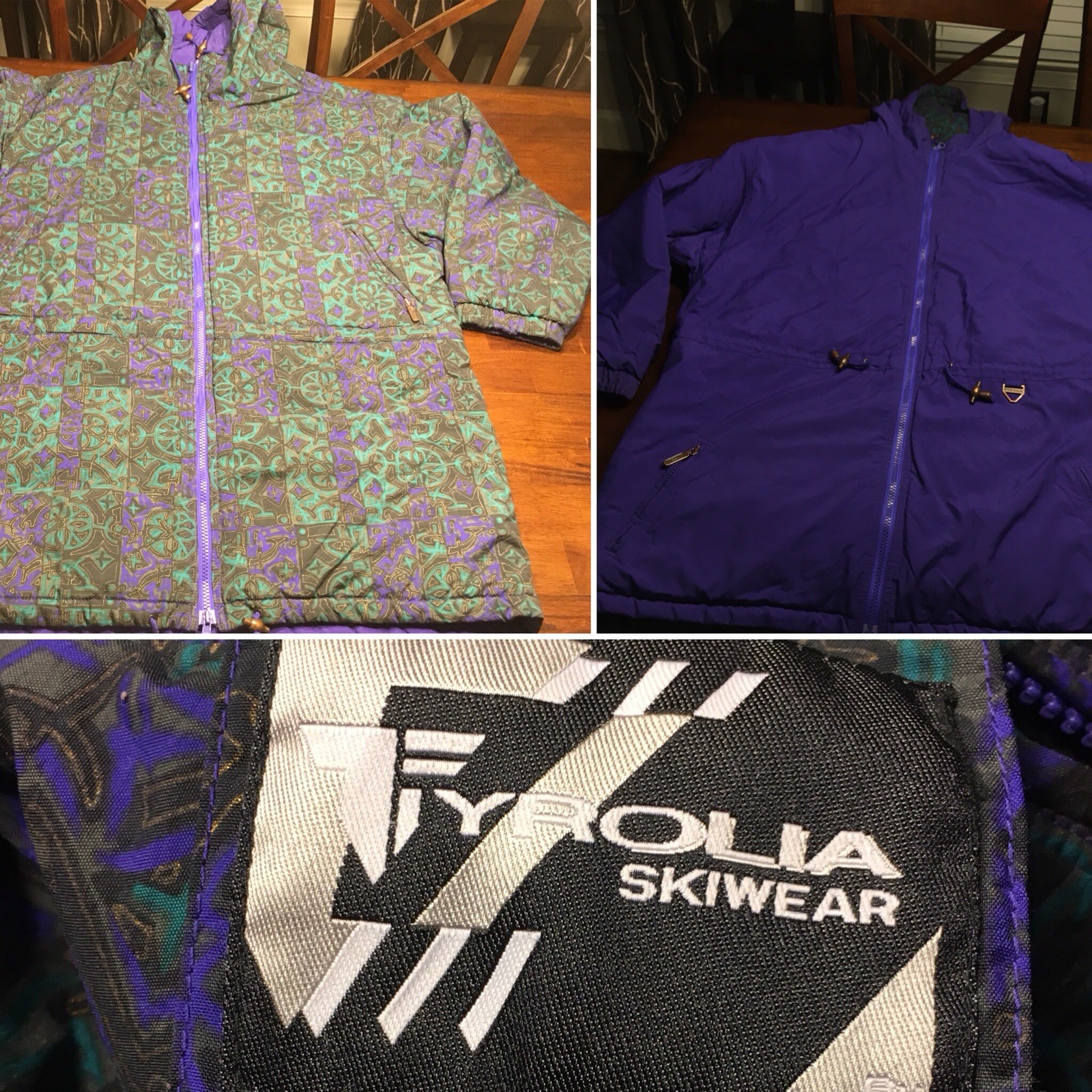 Vtg Womens Large REVERSIBLE 80’s TYROLIA Ski Jacket Purple And Graffiti Style