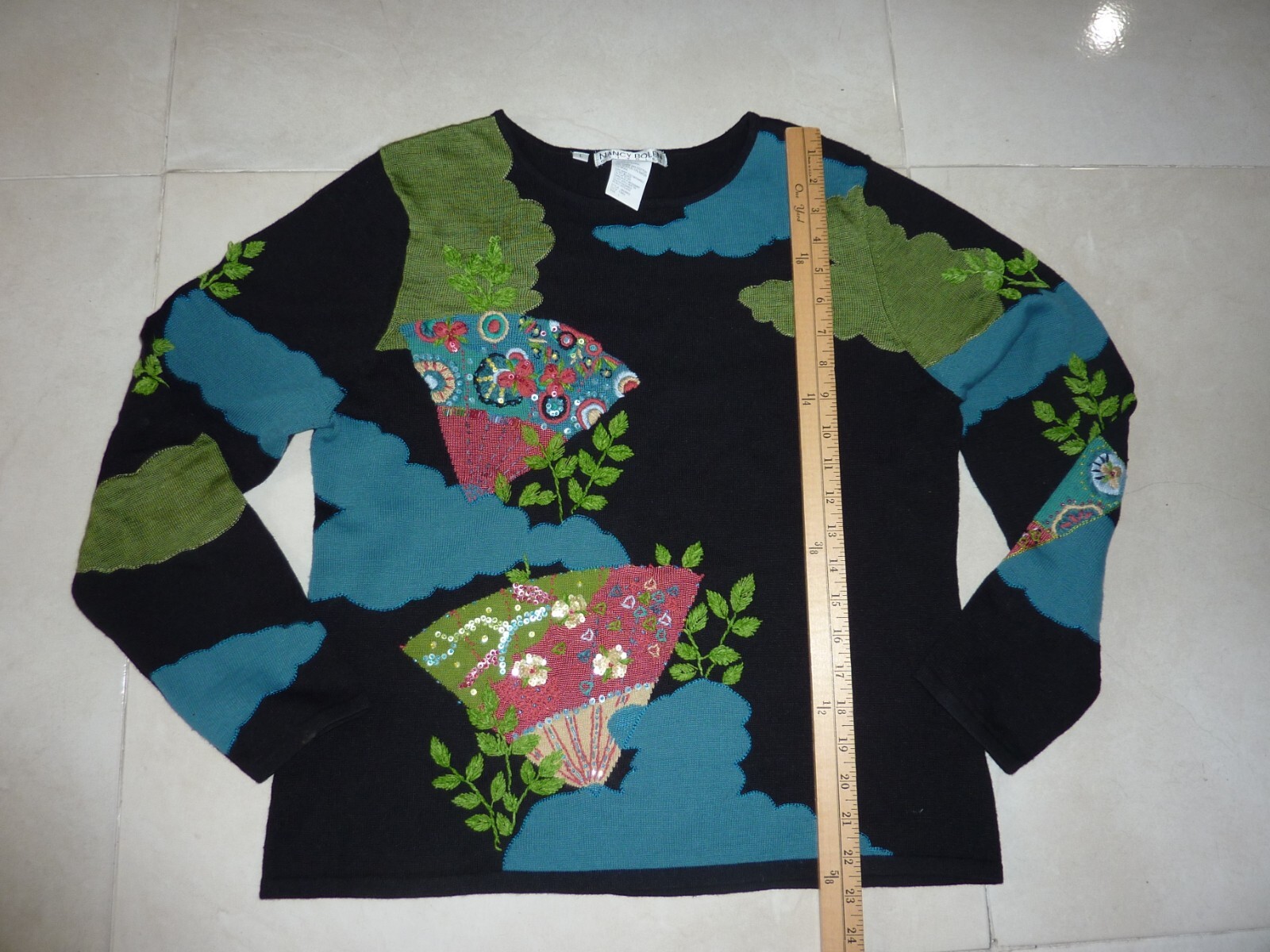 VTG NANCY BOLEN CITYGIRL WOMENS Beaded Knit SWEATER SIZE L