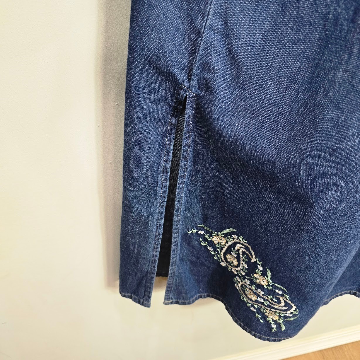 Vintage MPH Collection Denim Maxi Dress 1X Embroidered Western Prairie Cottage