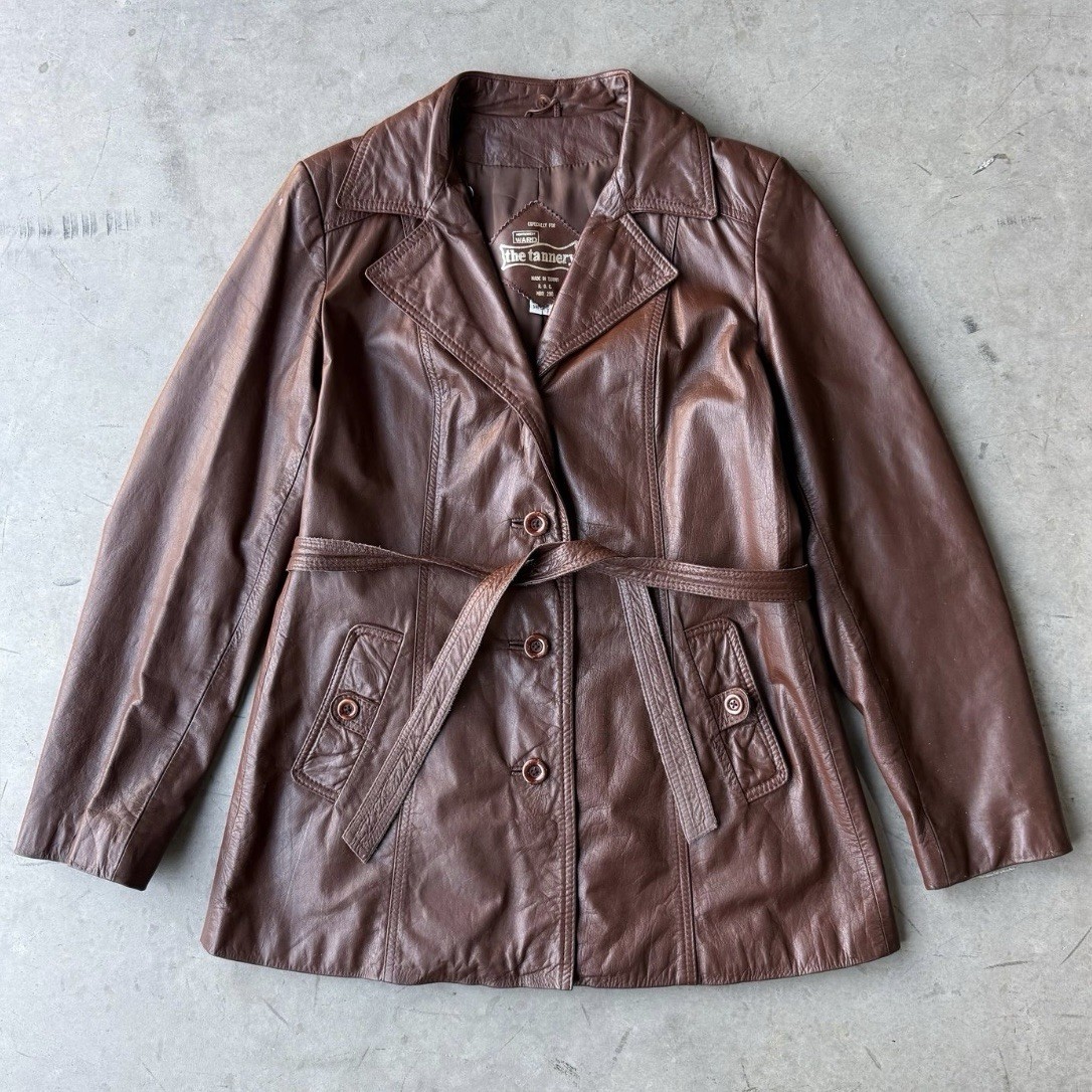 The Tannery Vintage Women’s Brown Leather Belted Coat