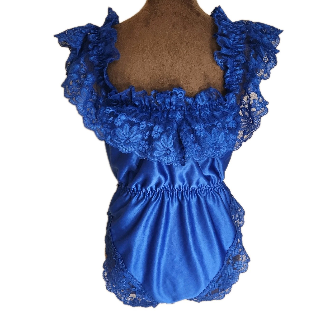 Vtg Dolores Poirette Royal Blue Lace Teddy Romper Bodysuit Size S Union Made