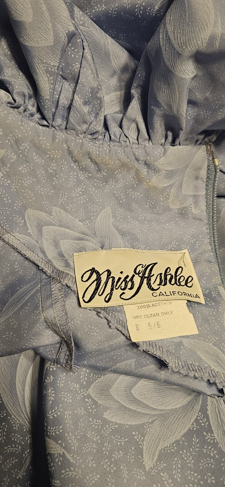 Vintage 1980s Blue Floral Tea Dress By Miss Ashlee Of California Mkd Sz 5/6