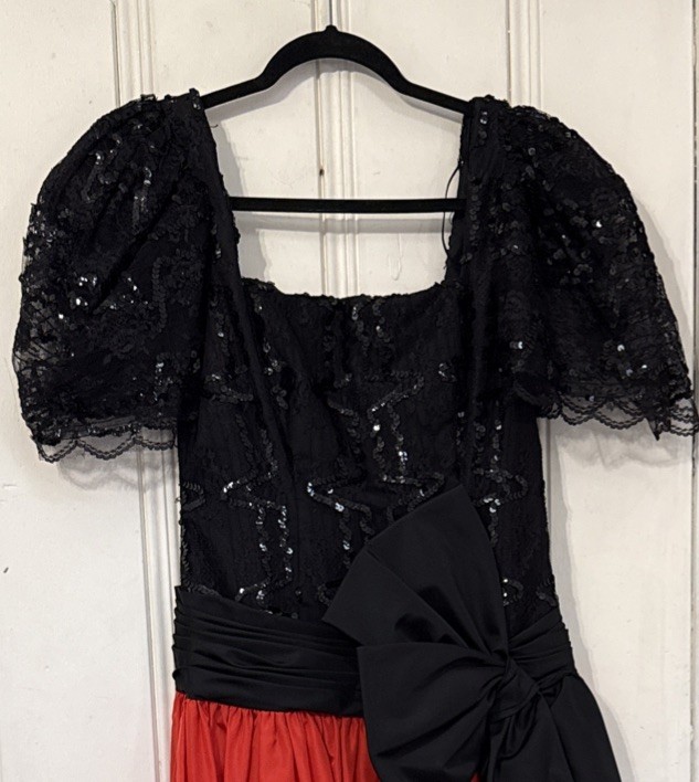 1980’s Prom Formal Dress Taffeta Lace Black Red Size 10 Mario Forte After Five