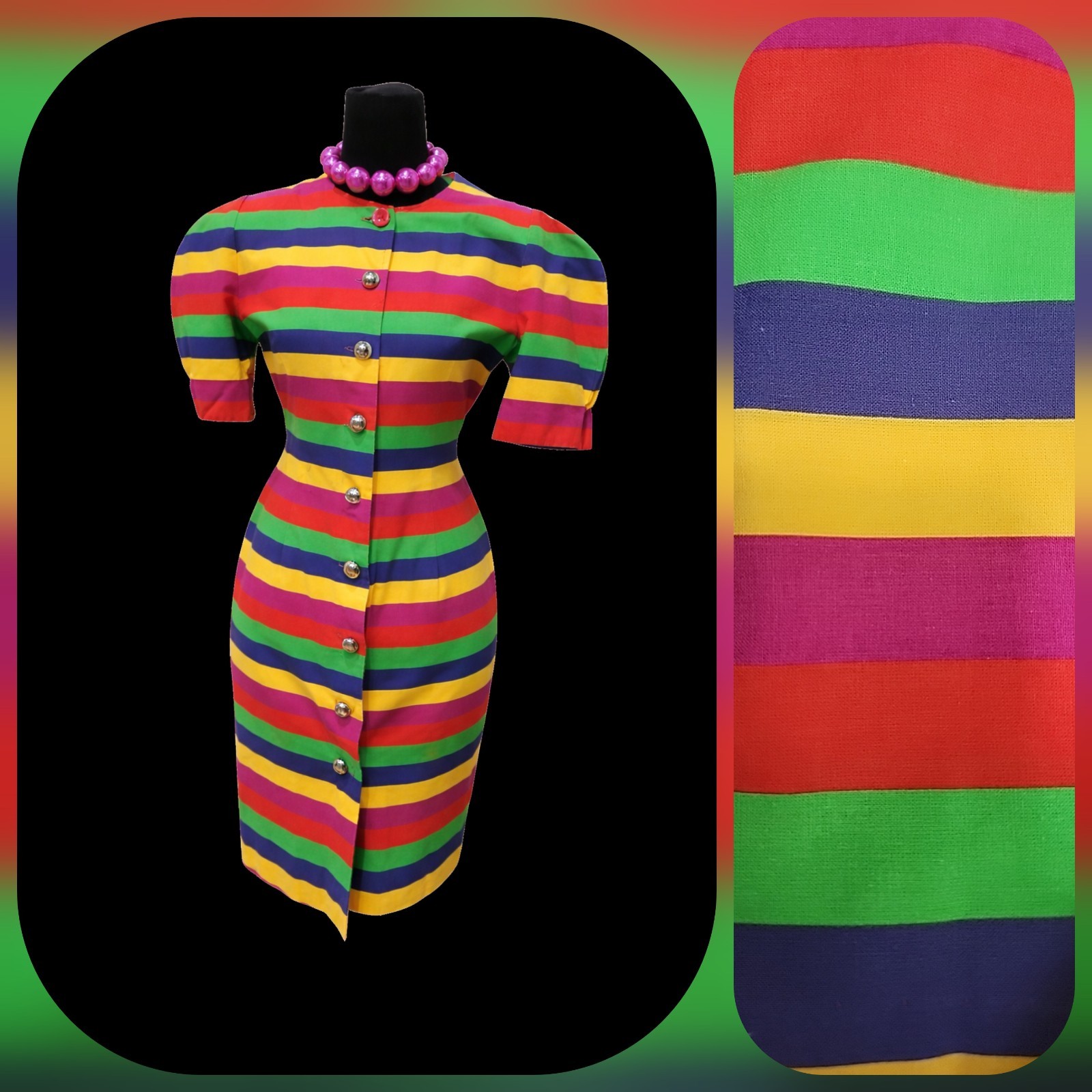 VTG’80 Paul Harris Rainbow Stripe Bodycon Cotton Wiggle Dress