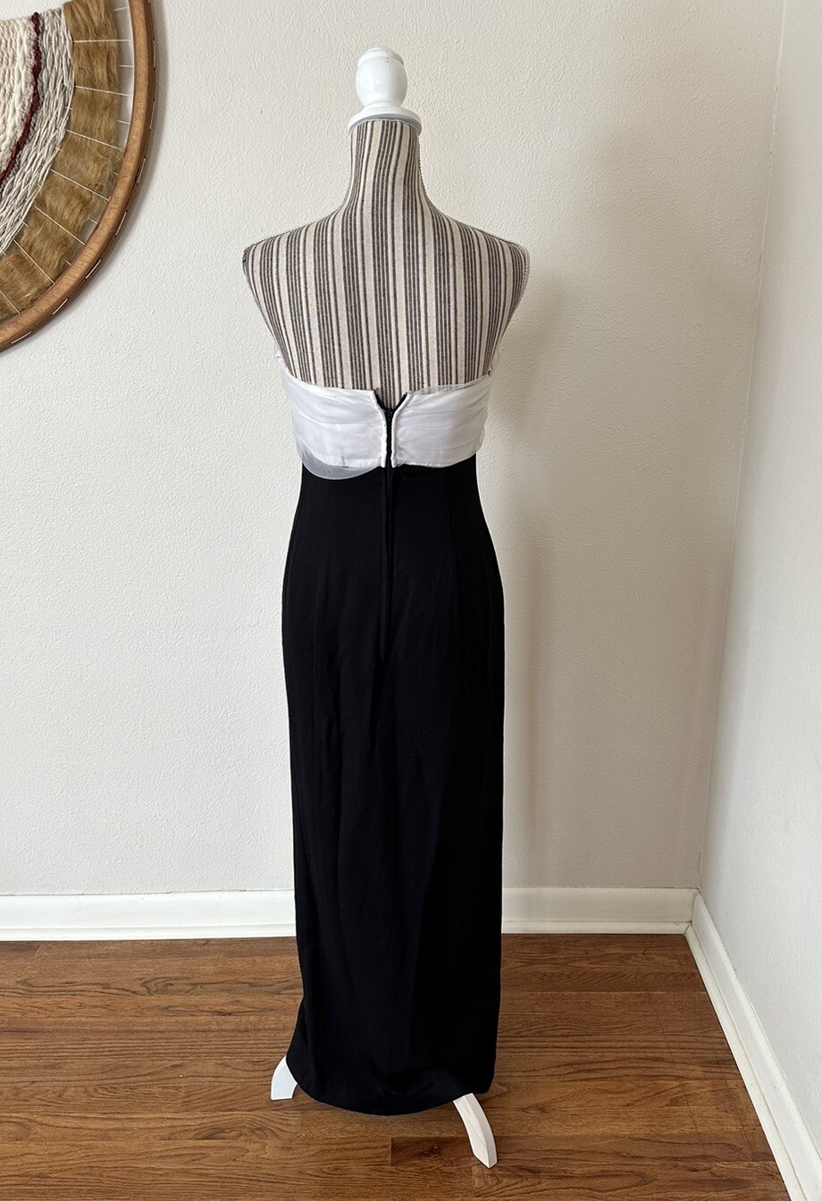 Vintage Niki Originals 90s Dress Gown Slit Black White Bow Woman’s S/M