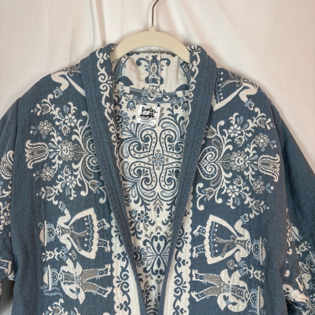 Vintage Reversible Long Cotton Jacket Created With Woven Folk Imagery