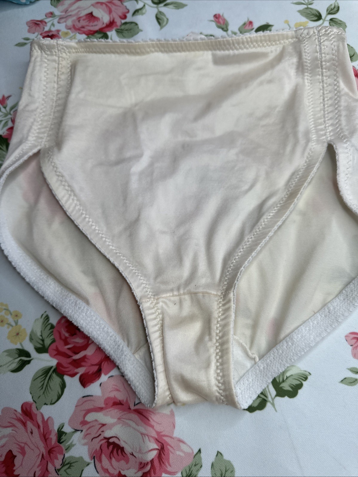 Vtg PANTIES Shaper Brief High cut leg Stretch Satin Nylon Gusset USA Ivory Large