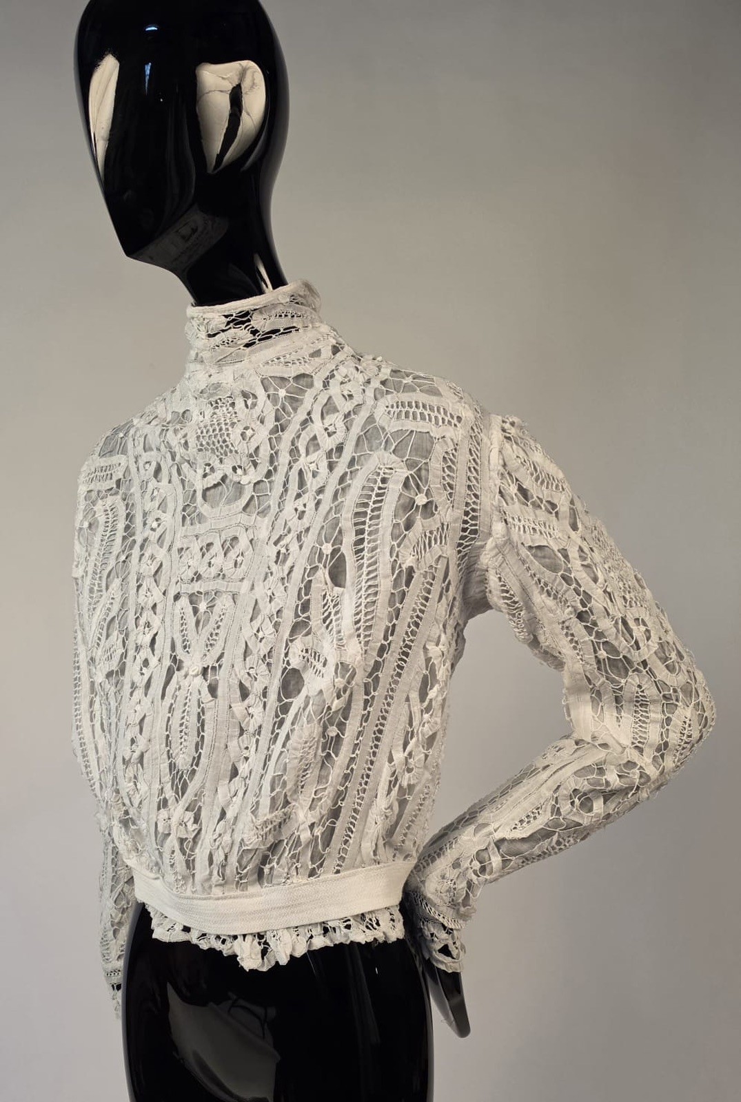 EDWARDIAN HAND MADE WHITE BATTENBURG LACE BLOUSE W HIGH COLLAR