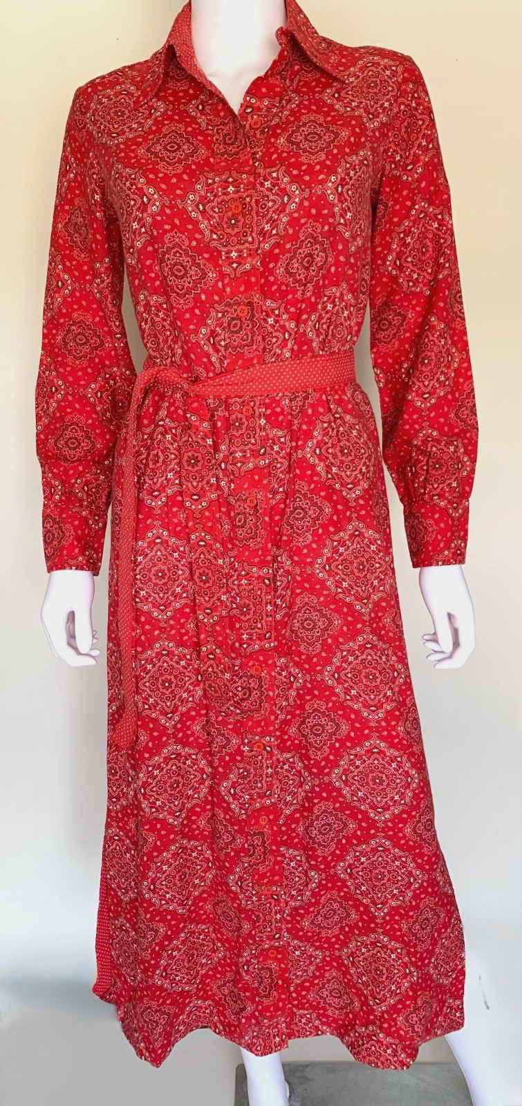 Rare 1970s vintage Geoffrey Beene Bazaar Bandana print Boho Prairie Maxi Dress S