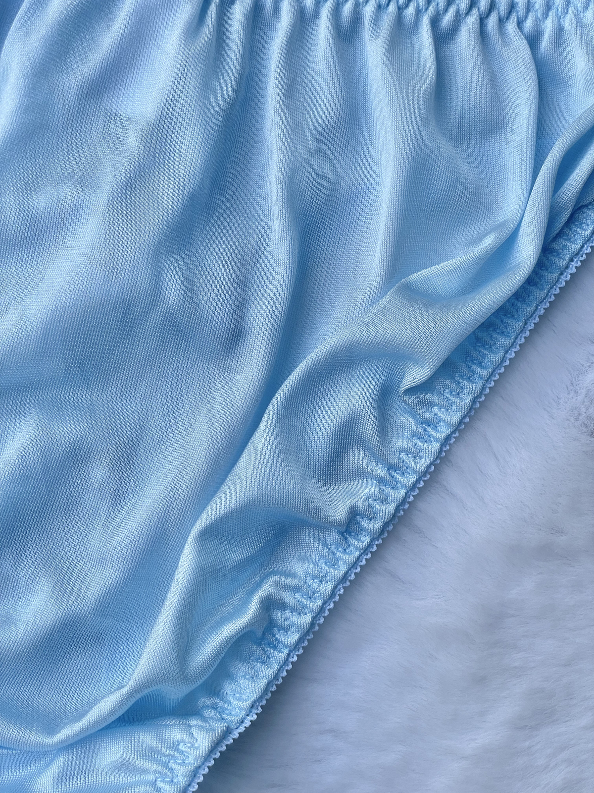 Vtg Slippery Powder Blue Nylon Panty Sheer Lace Hi Cut Briefs SZ.5-6 Hip 35-38″