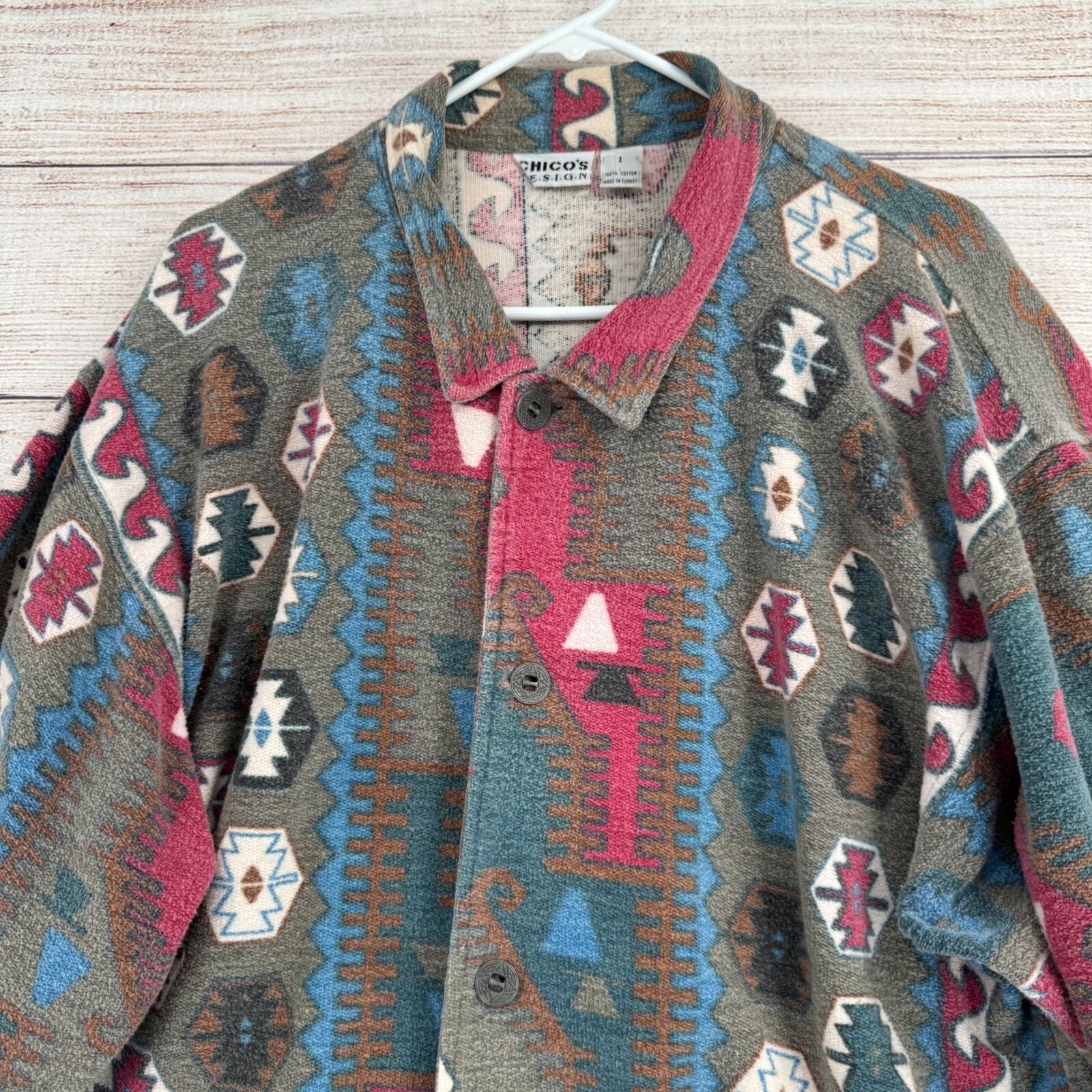 Vintage Chico’s Design Southwest Print Button Down Shacket Women’s Size Large