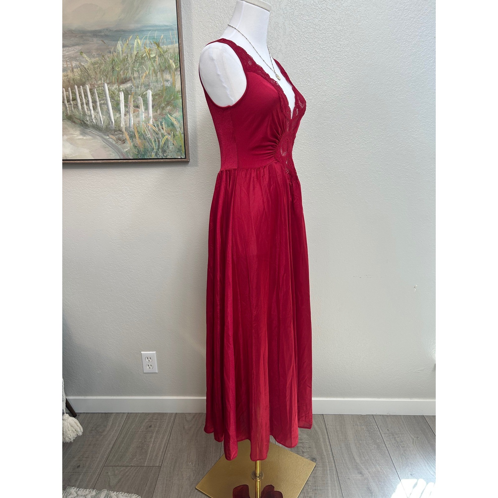vintage red lace slip dress sheer maxi lingerie style