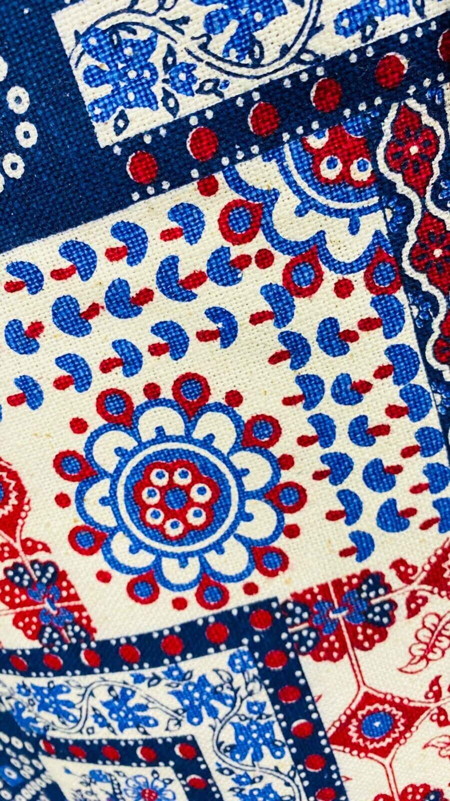 Vintage 1970s patchwork midi skirt, cotton blue red purple white bandana XS