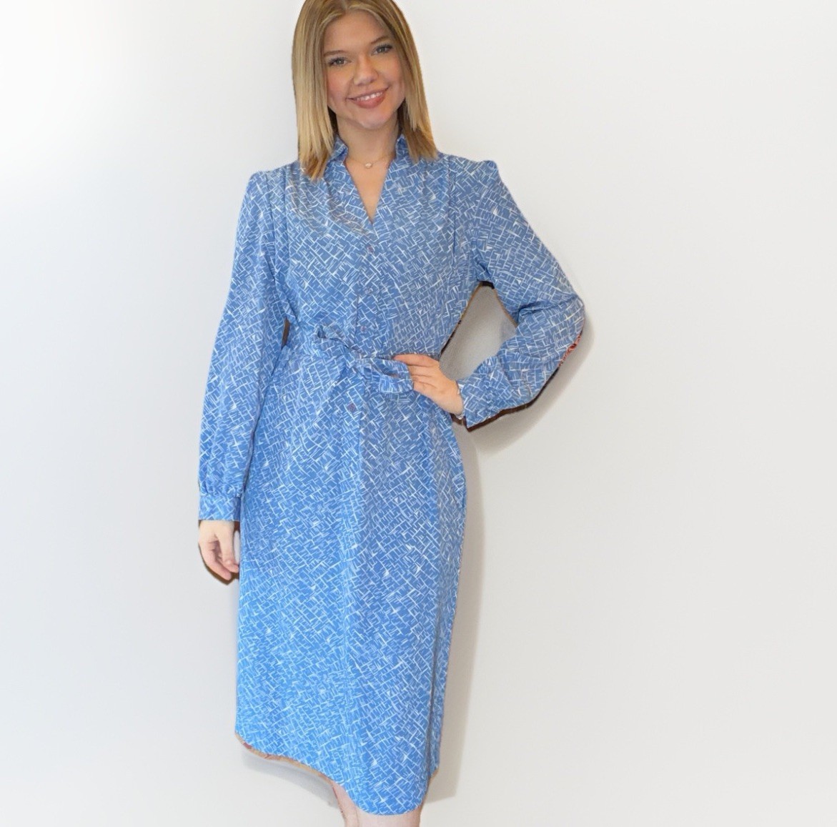 VINTAGE 1970’S Blue Geometric PRINT Shirt DRESS BY SCHRADER SPORT 8