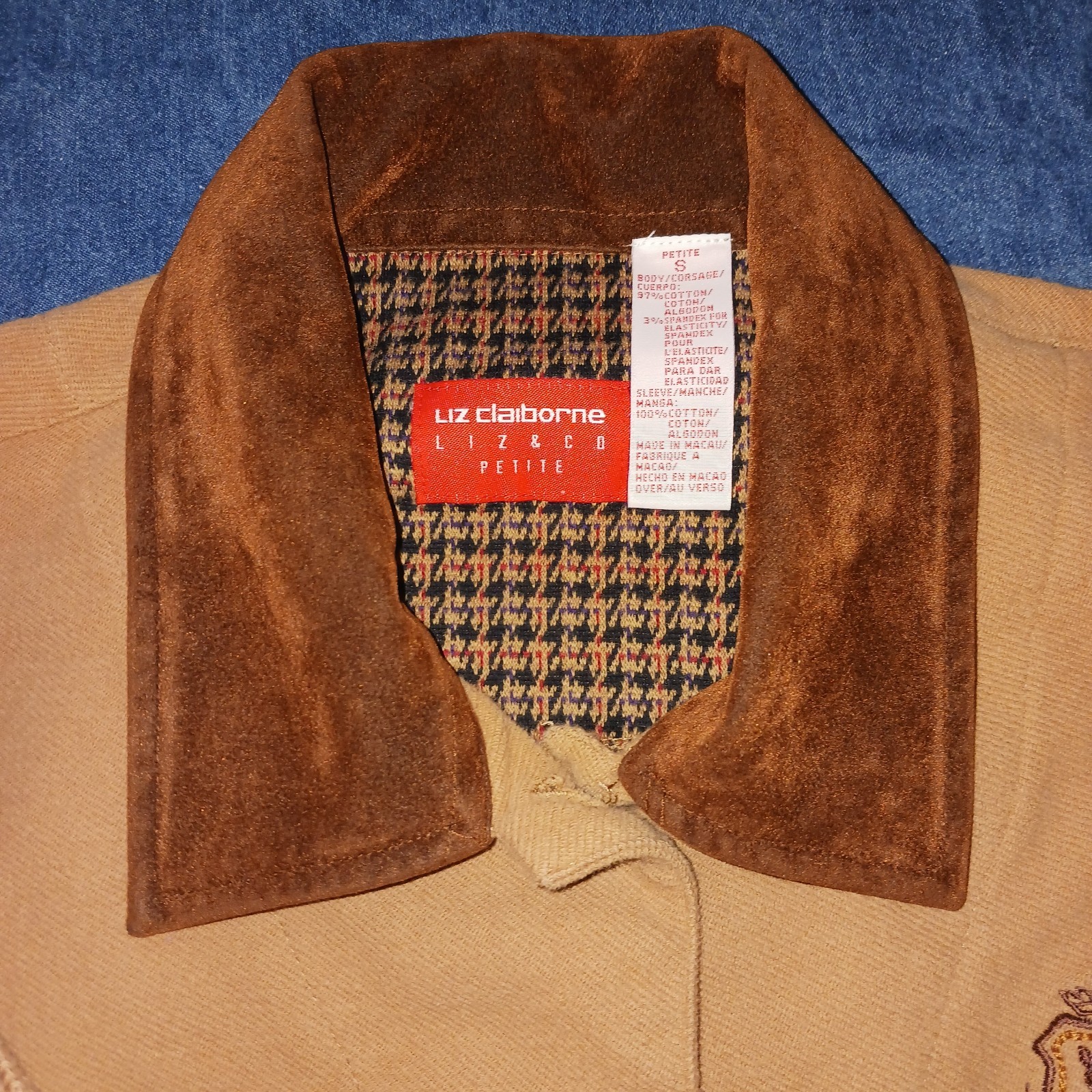 VINTAGE LIZ CLAIBORNE Liz & Co Petite S Sweater Coat Jacket Beige Horse Logo