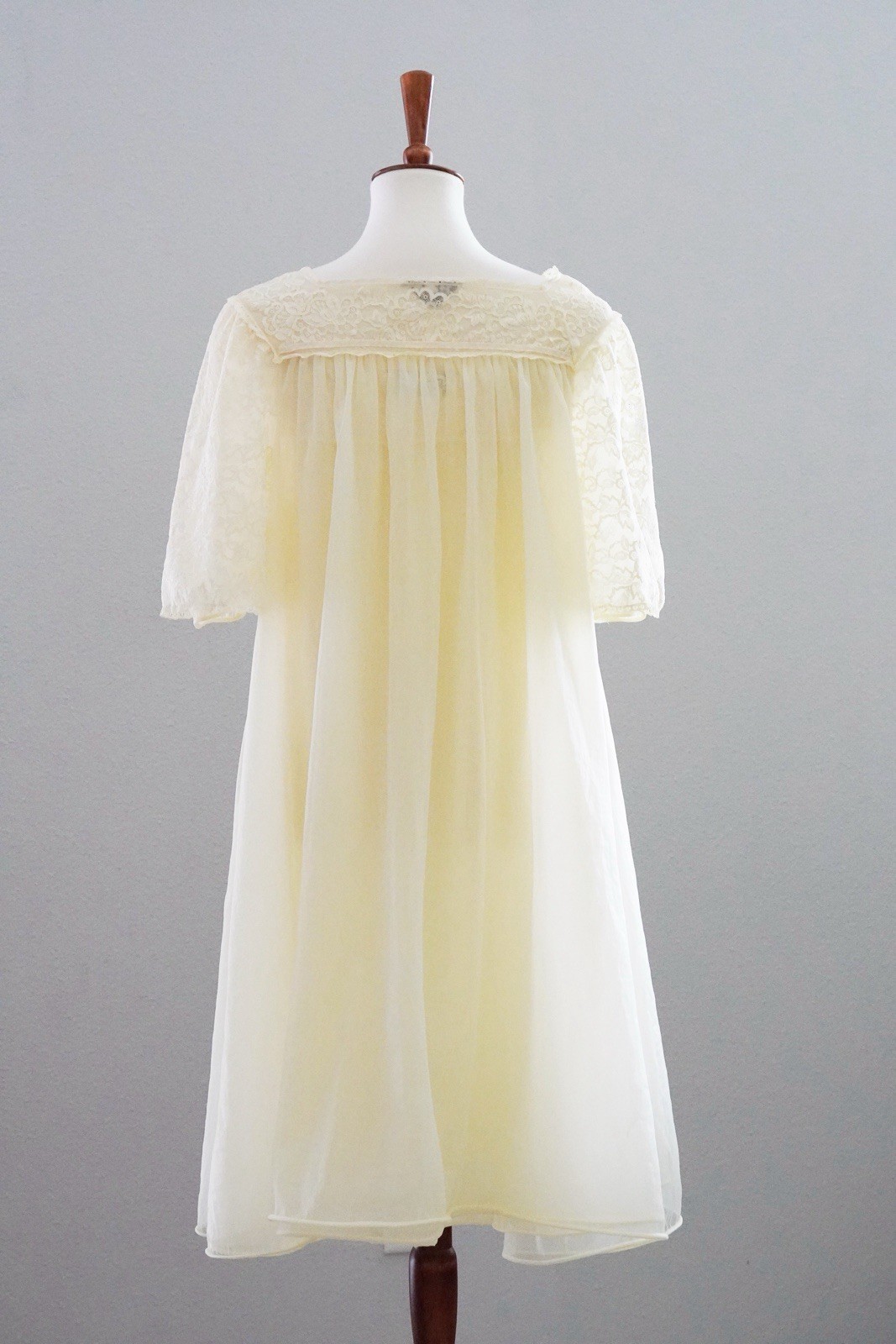 HOLLYWOOD VASSARETTE Lace + Nylon Nightgown Robe Peignoir Set Yellow – S Small