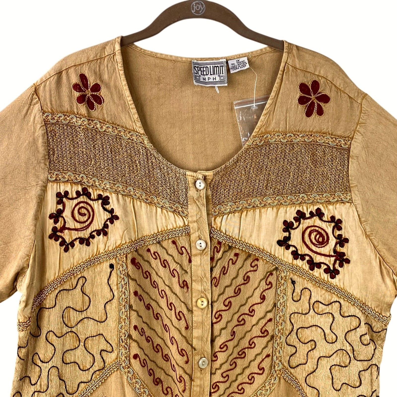 Vintage Boho Embroidered Tunic Top Size 1X New Without Tag