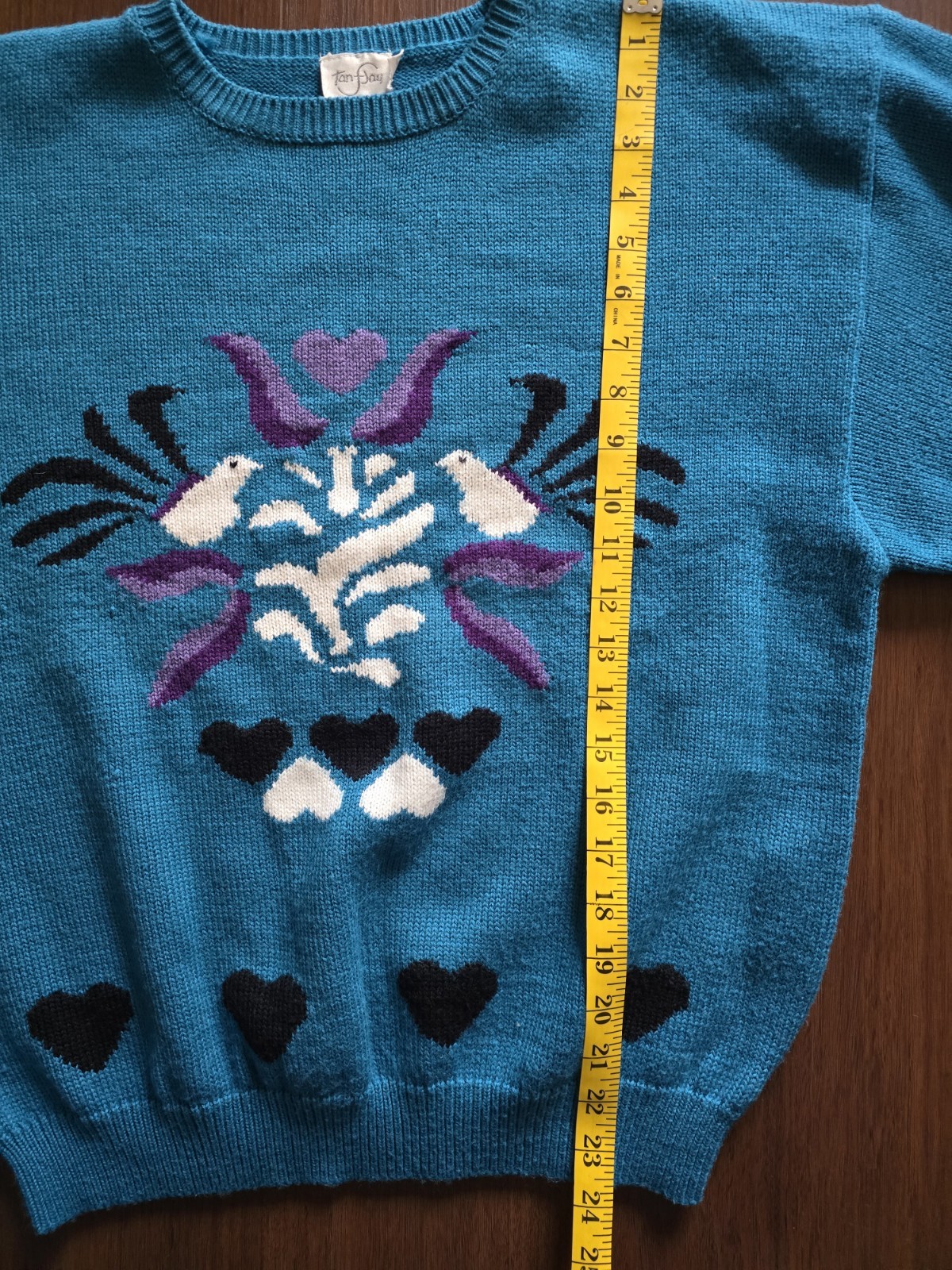 Vintage Valentines Love Birds Womens Sweater Size XL TanJay 80s 90s Wool Blend
