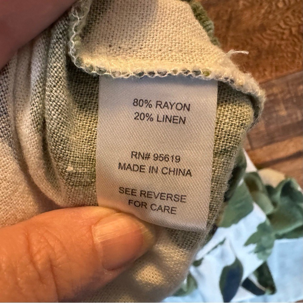Rever Floral Tiered Knee Length Skirt Petite Small Green Linen Blend Boho Skirt