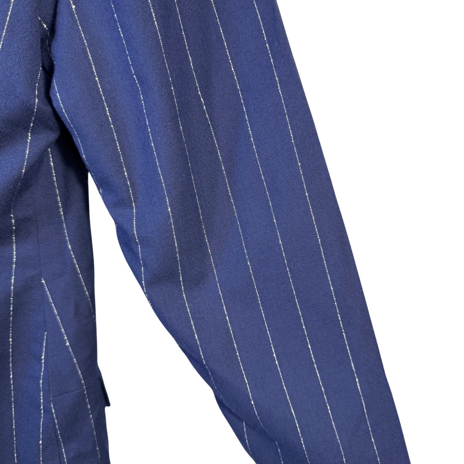 Vintage Memphis Navy Pinstripe Fringe Skirt Suit Set Western Blazer Large