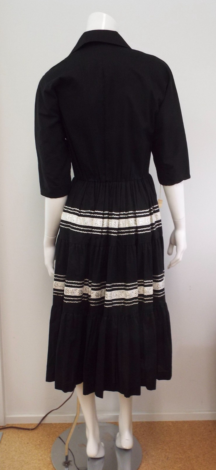 Vintage 1950s Peggy Lee Arizona Black Patio Full Circle Dress NOS Tags Silver 12