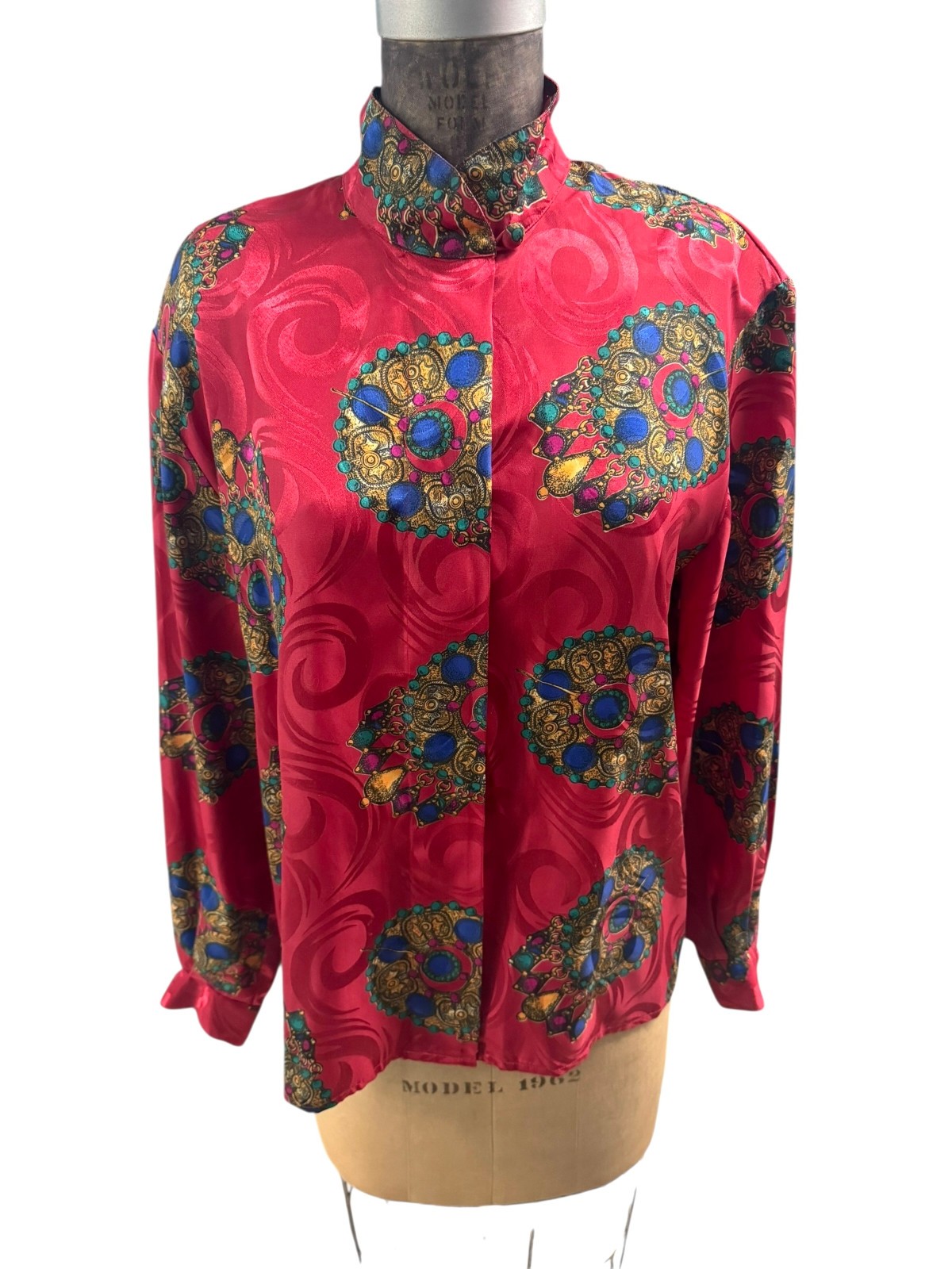 Vintage Multi Colored High Neck Blouse By Tess Size 14
