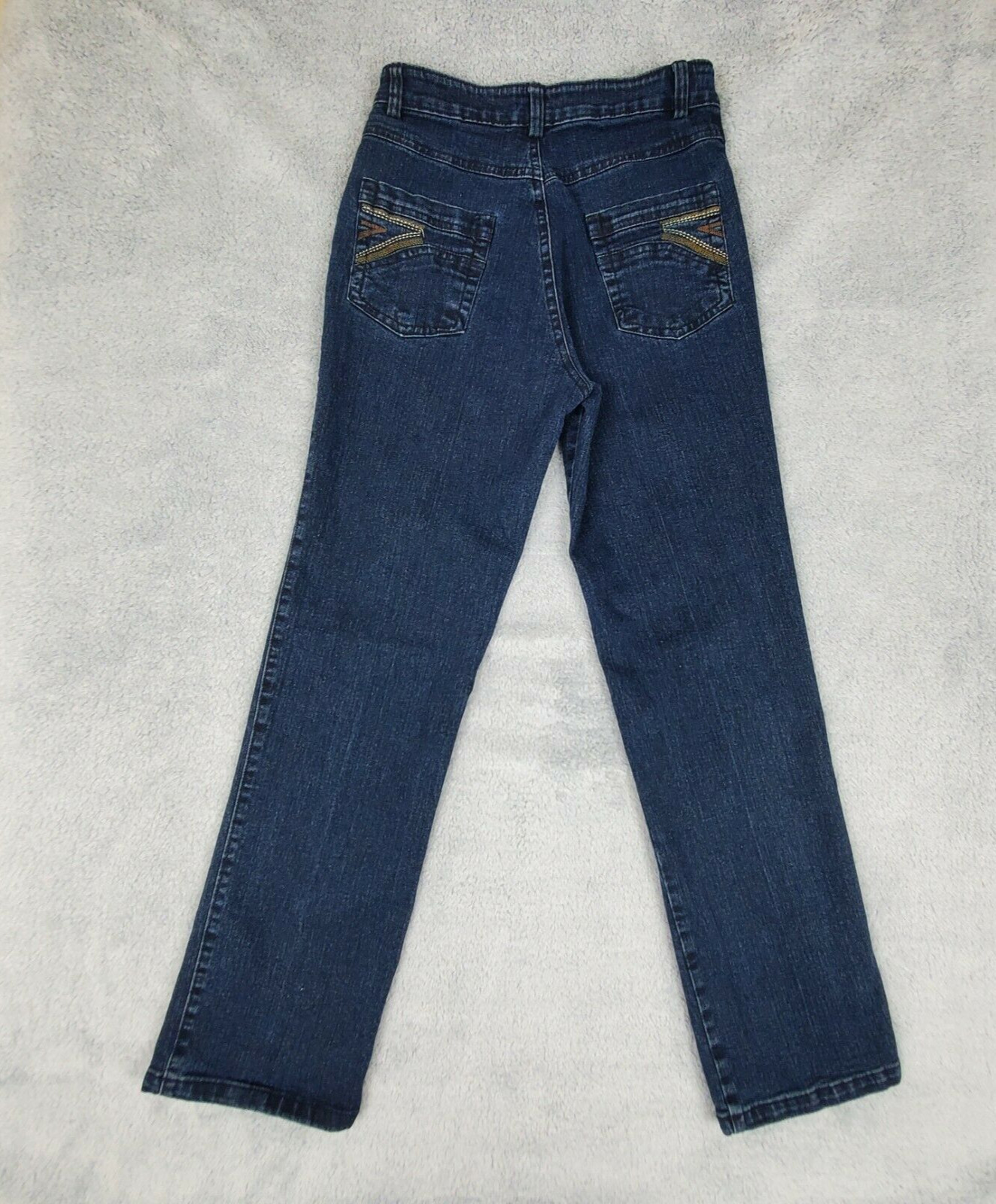 Vtg Women’s High Waist Straight Leg Ankle Jeans Sz 28″x26″ Embroidered Dark Wash