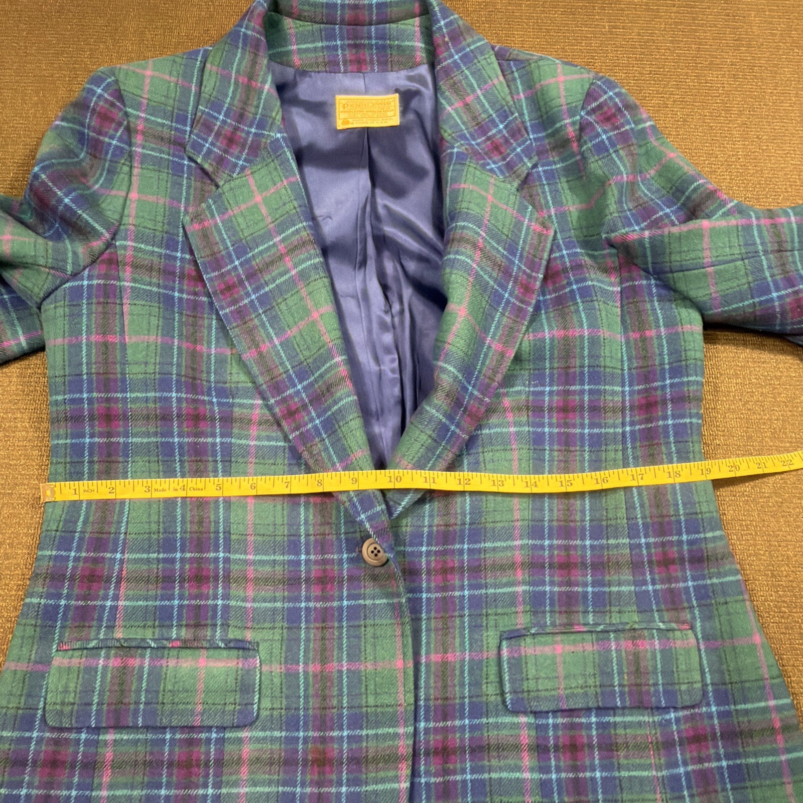 Vtg Pendleton Women’s Purple Green & Blue 100% Virgin Wool Plaid Blazer Size 16