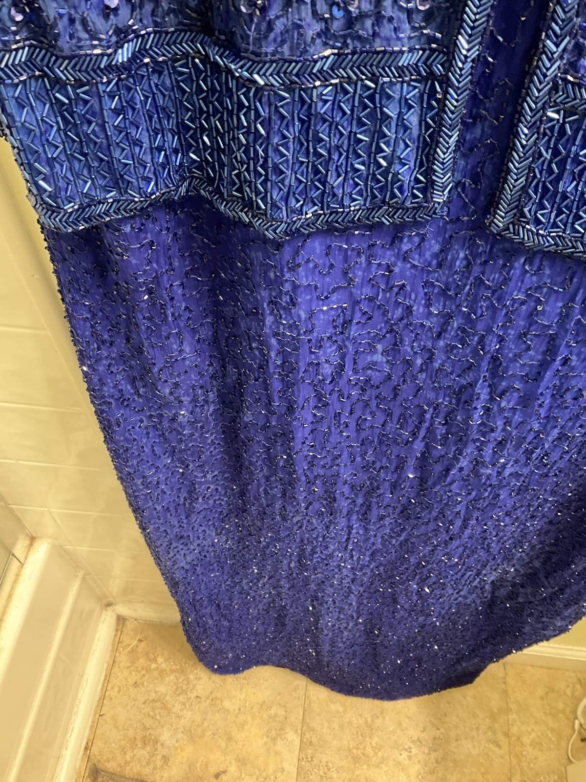 Vintage Laurence Kazar 100% silk cobalt blue heavy beaded cocktail dress size 1X