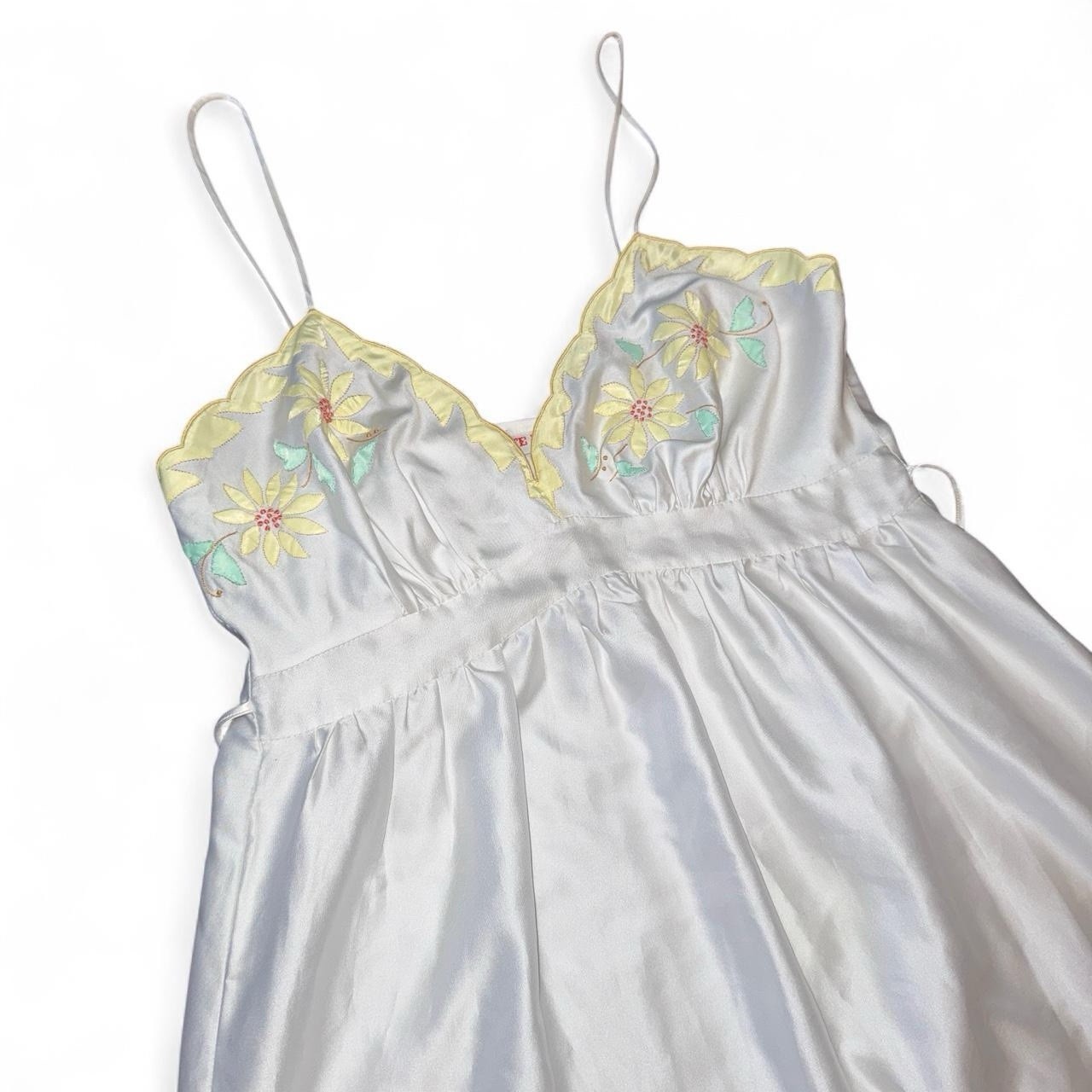 VTG 60s Odette Barsa White Babydoll Nightgown Embroidered Yellow Floral Details