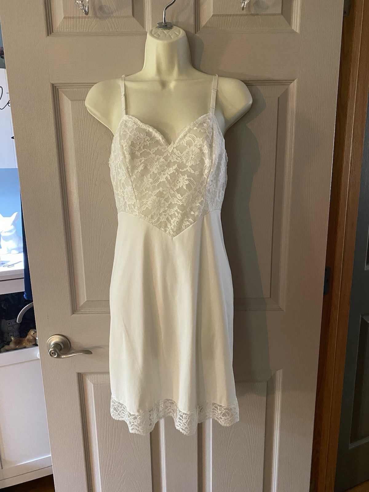 Vanity Fair Vintage Lace Bodice Ivory Mini Slip Dress Size 34 Small VGC
