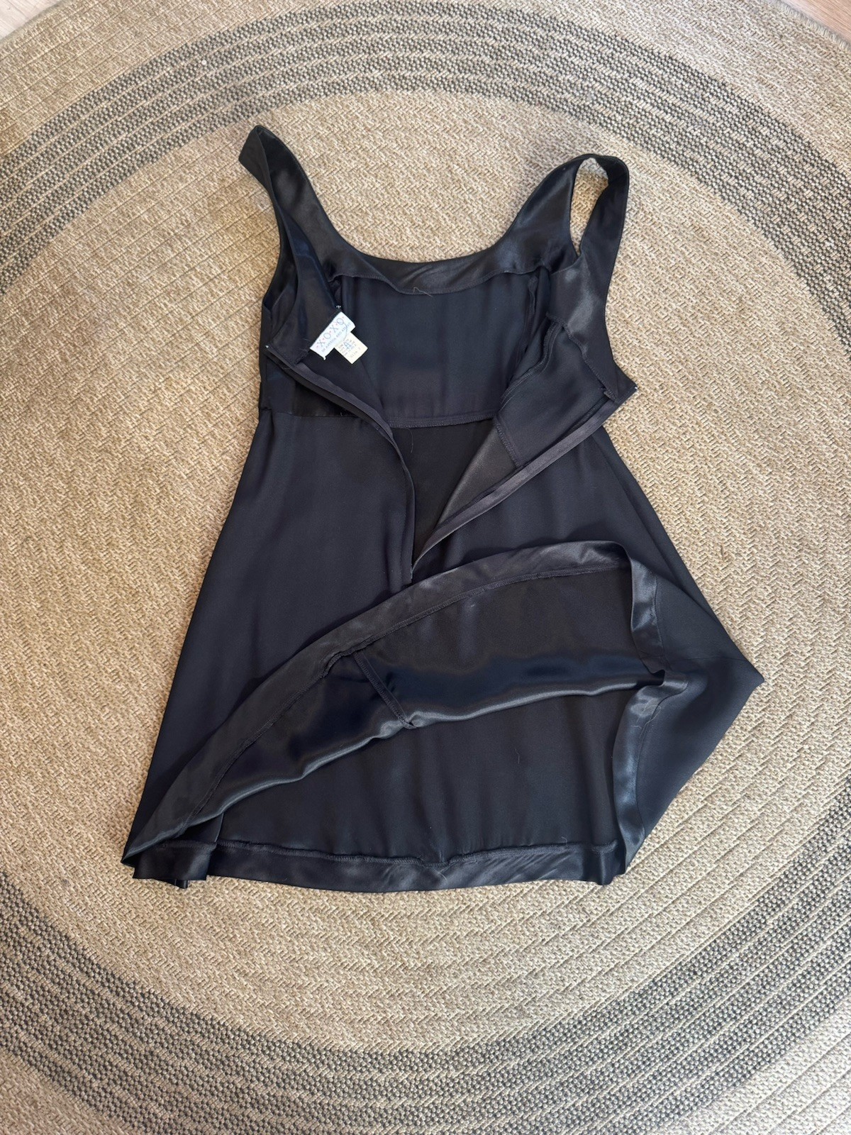 VTG 90s/Y2K LBD coquette black Empire Waist satin trim Dress Bow sleeveless mini