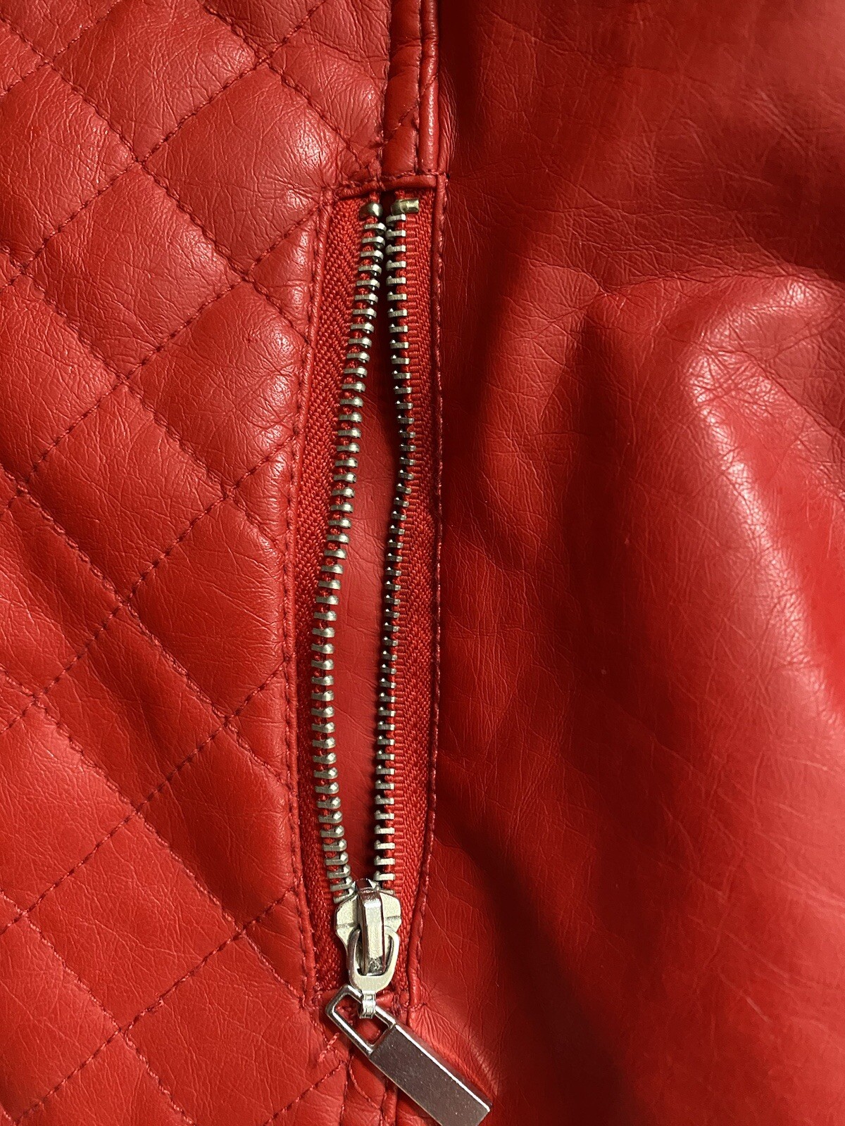 VTG ROUTE 66 Y2K Red Faux Leather PU Biker Retro Moto Jacket Thriller Women M
