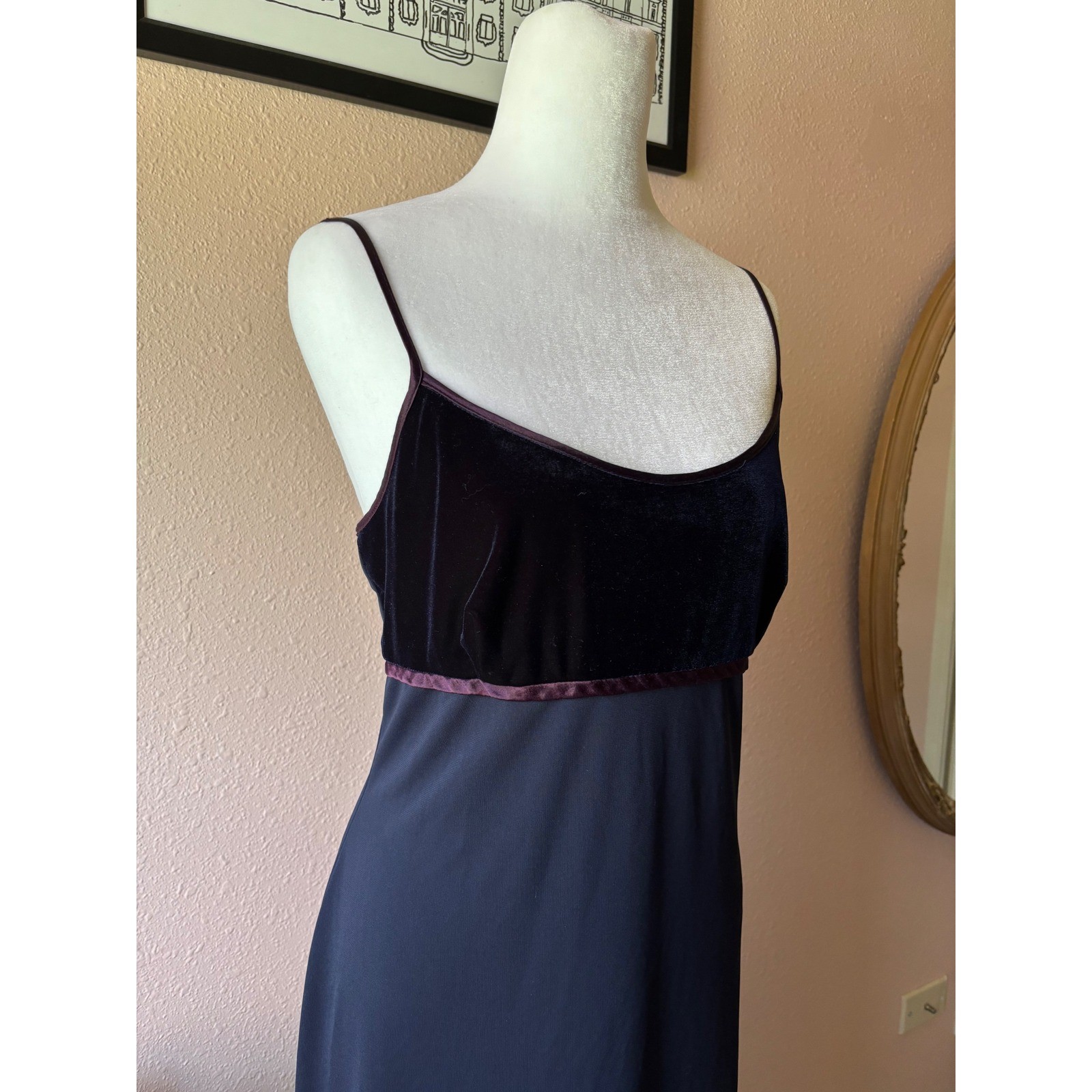 Vintage 90s Whimsygoth Blue Velvet Evening Gown