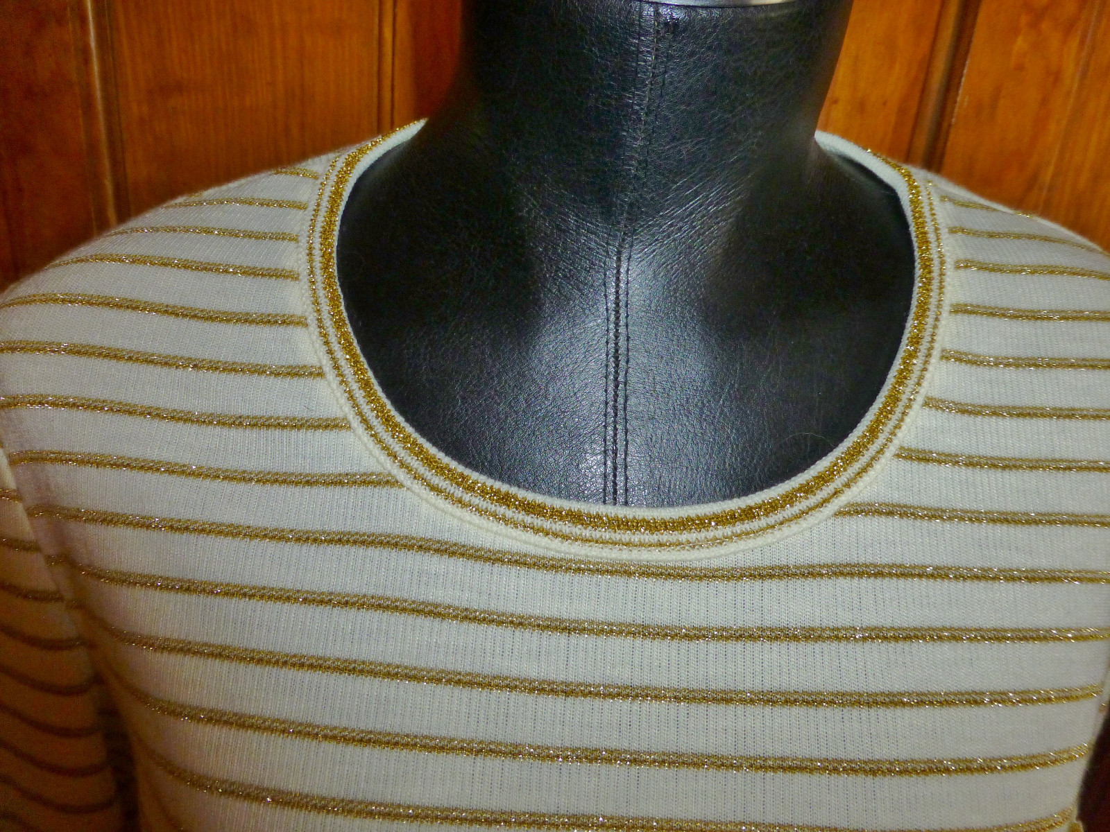 Vtg 70s GOLD Metallic Stripe Ribbed Knit Retro Cocktail TOP SWEATER Tunic M