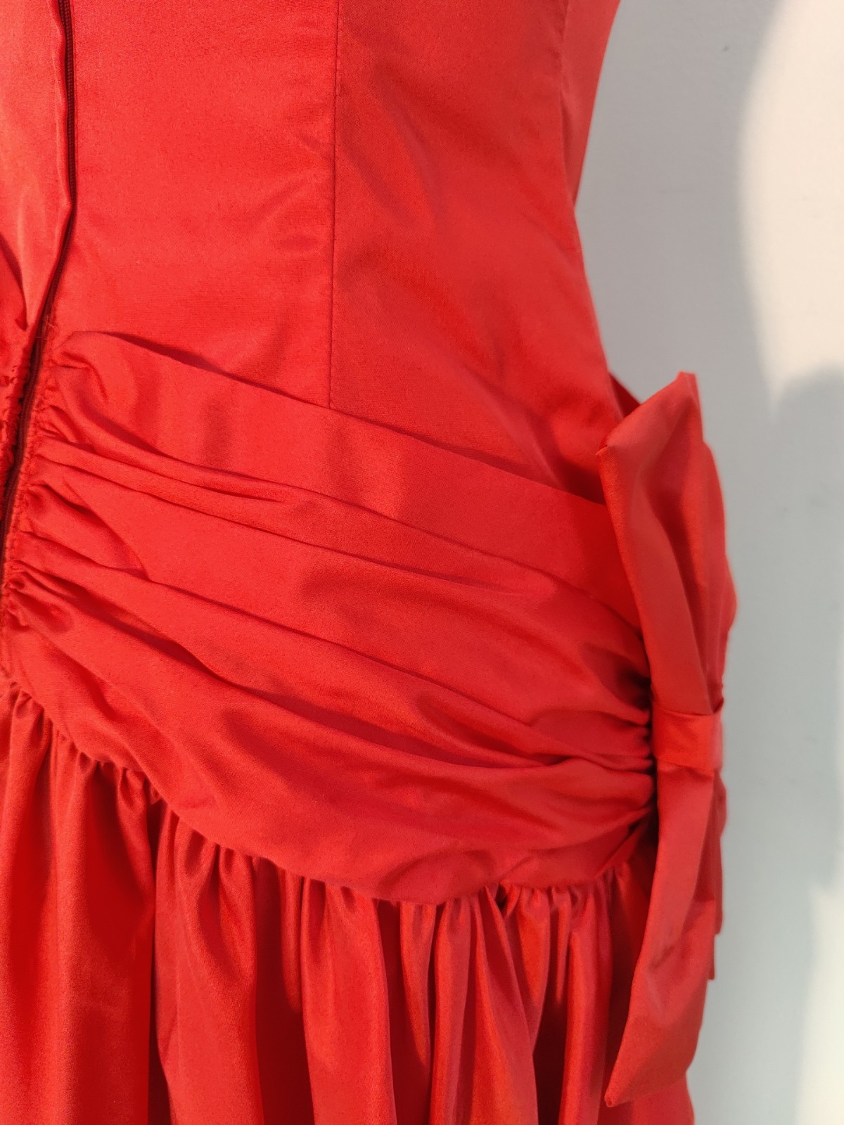Vtg 80s Prom Dress Red Satin Sleeveless Bow Formal Party Sz M ILGWU