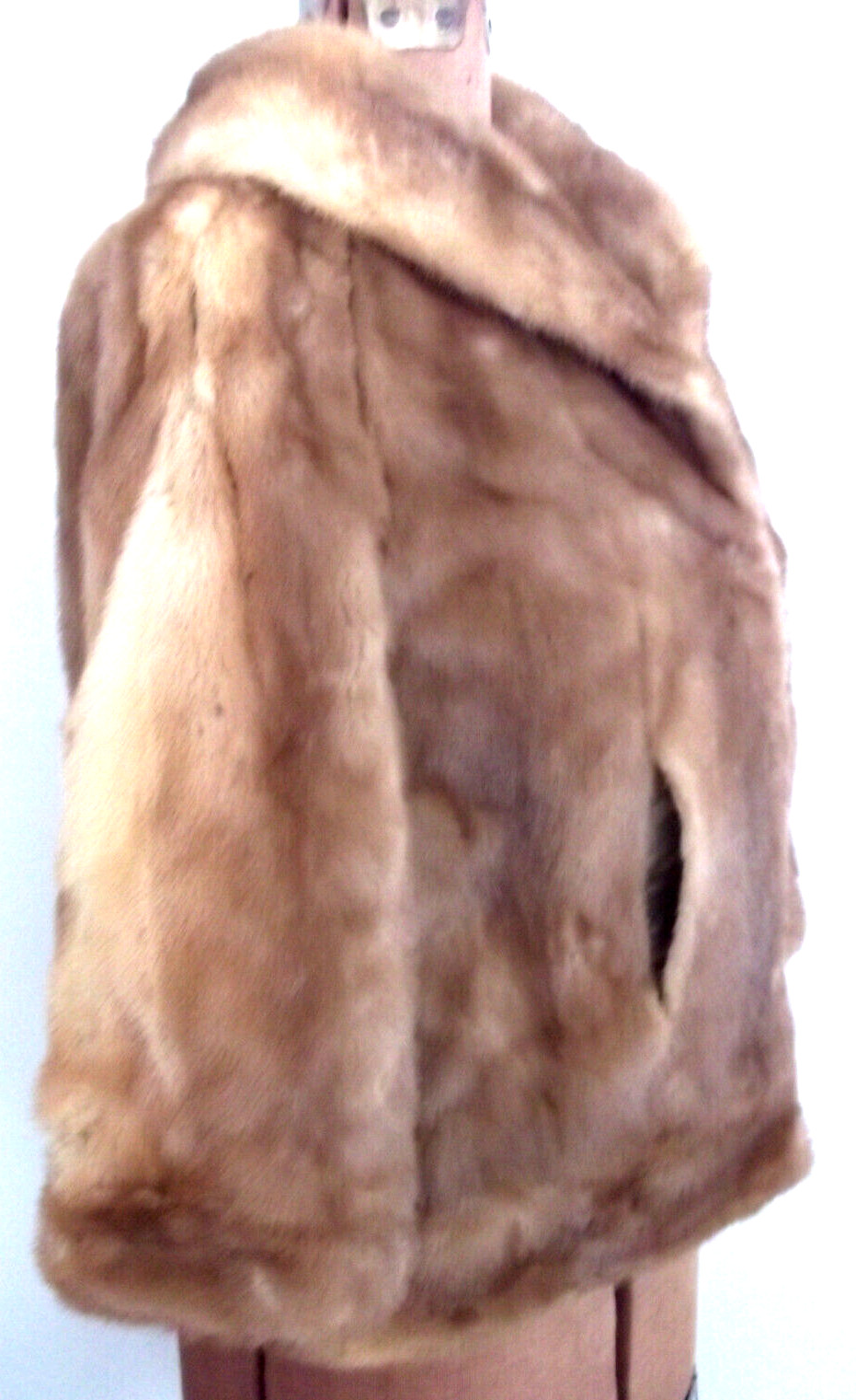 Vtg USA 60s EMBA Pastel BN MINK Emb Satin LD 3/4 Slv Pks Col 2 H&E JACKET/Sz M/L