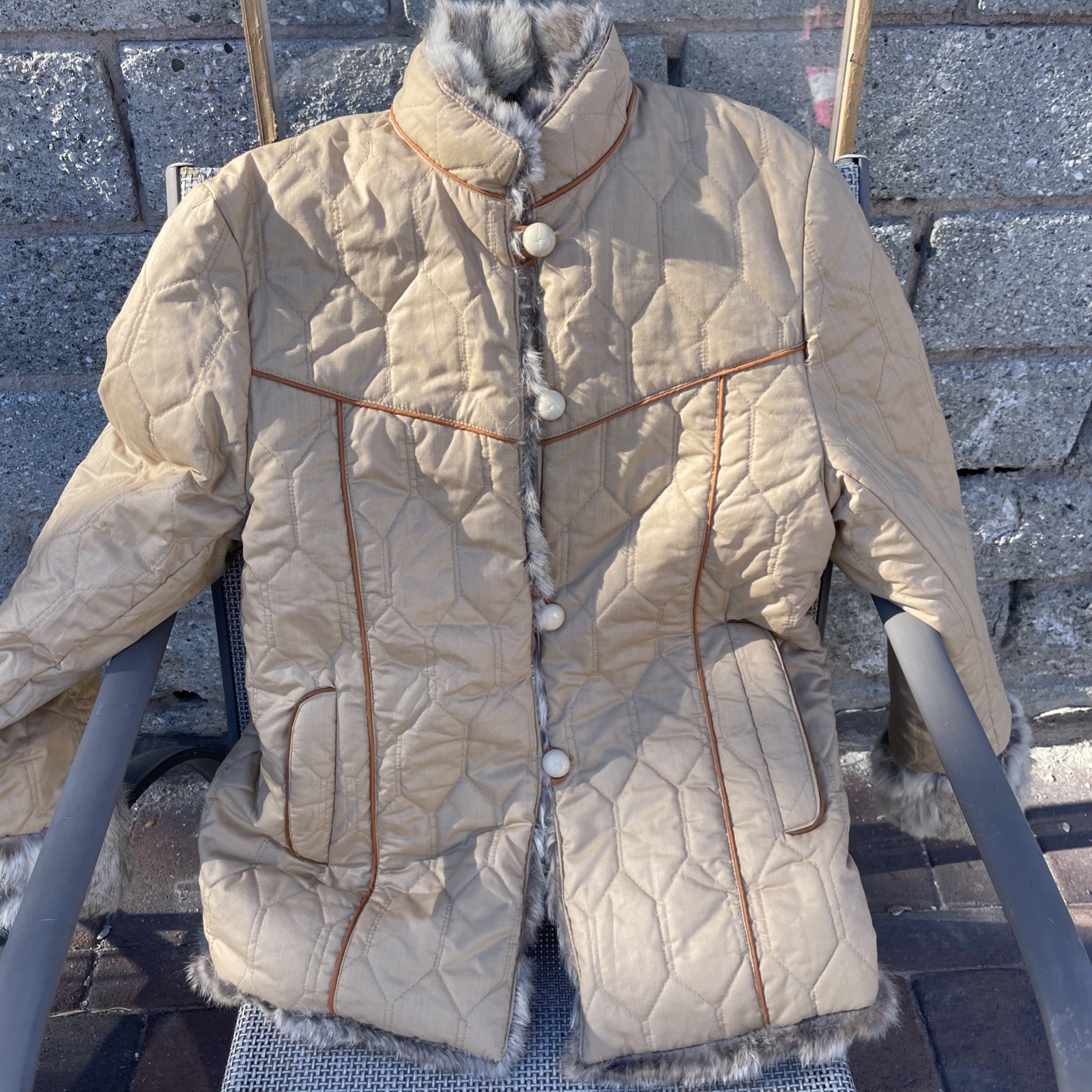 VTG 70s 80s Made in Hong Kong Reversible Rabbit Fur Coat Jacket Women’s Sz S