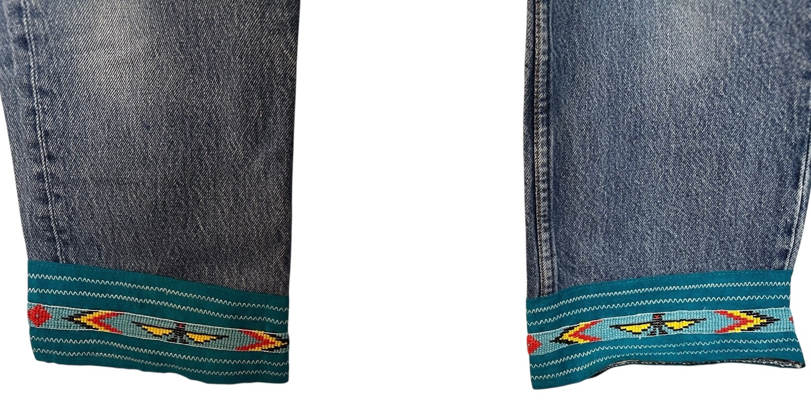 Vintage Buzz 18 Beaded Levi’s 501 Jeans 1980s Reworked 28” Waist USA Made Boho