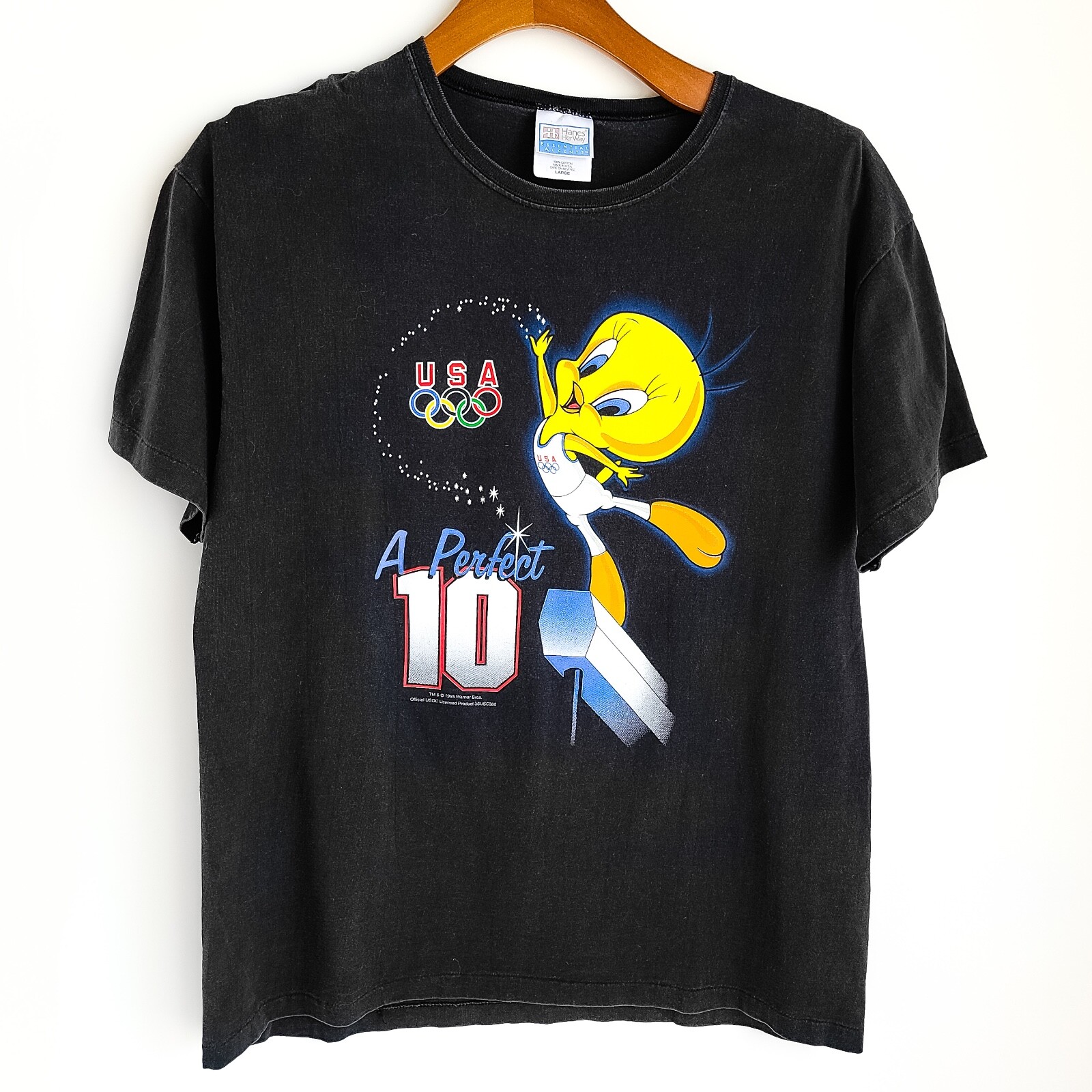 Vintage 1995 Tweety USA Olympics „A Perfect 10” Graphic T-Shirt L Single Stitch