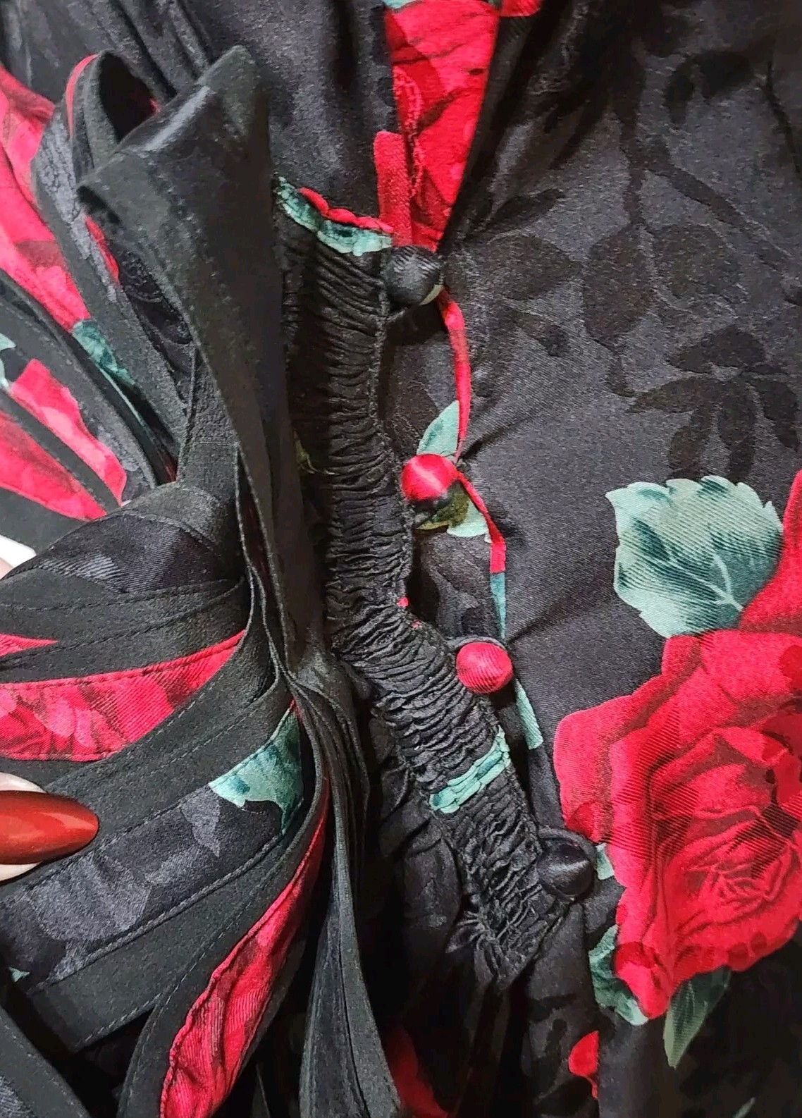 Vintage 1980s PIA RUCCI Wrap Dress Size 8 100% Silk Black Floral Rose Print
