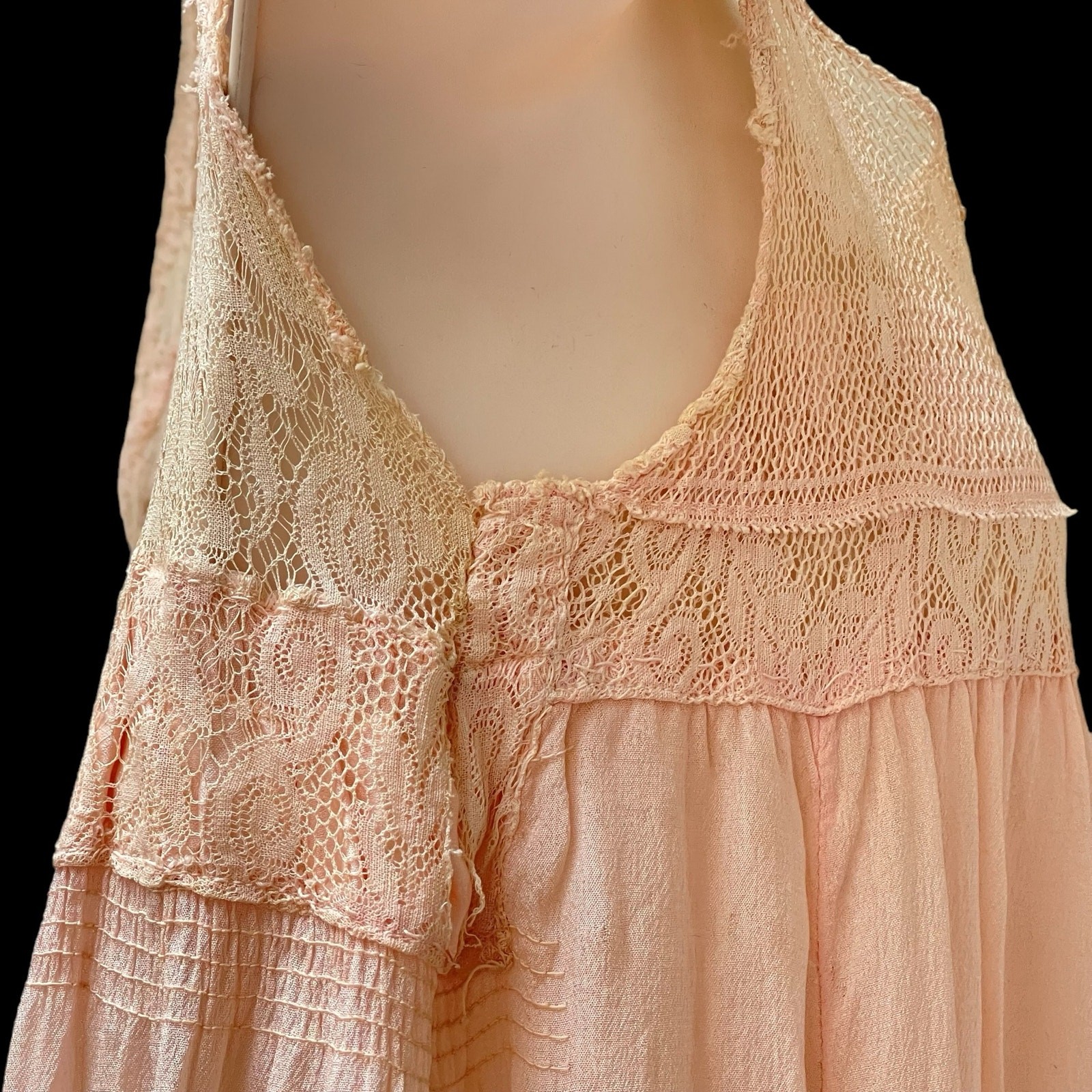 Gossamer Silk & Lace Pink Flapper Slip 1920’s Sheer Art Deco Lingerie Vintage A