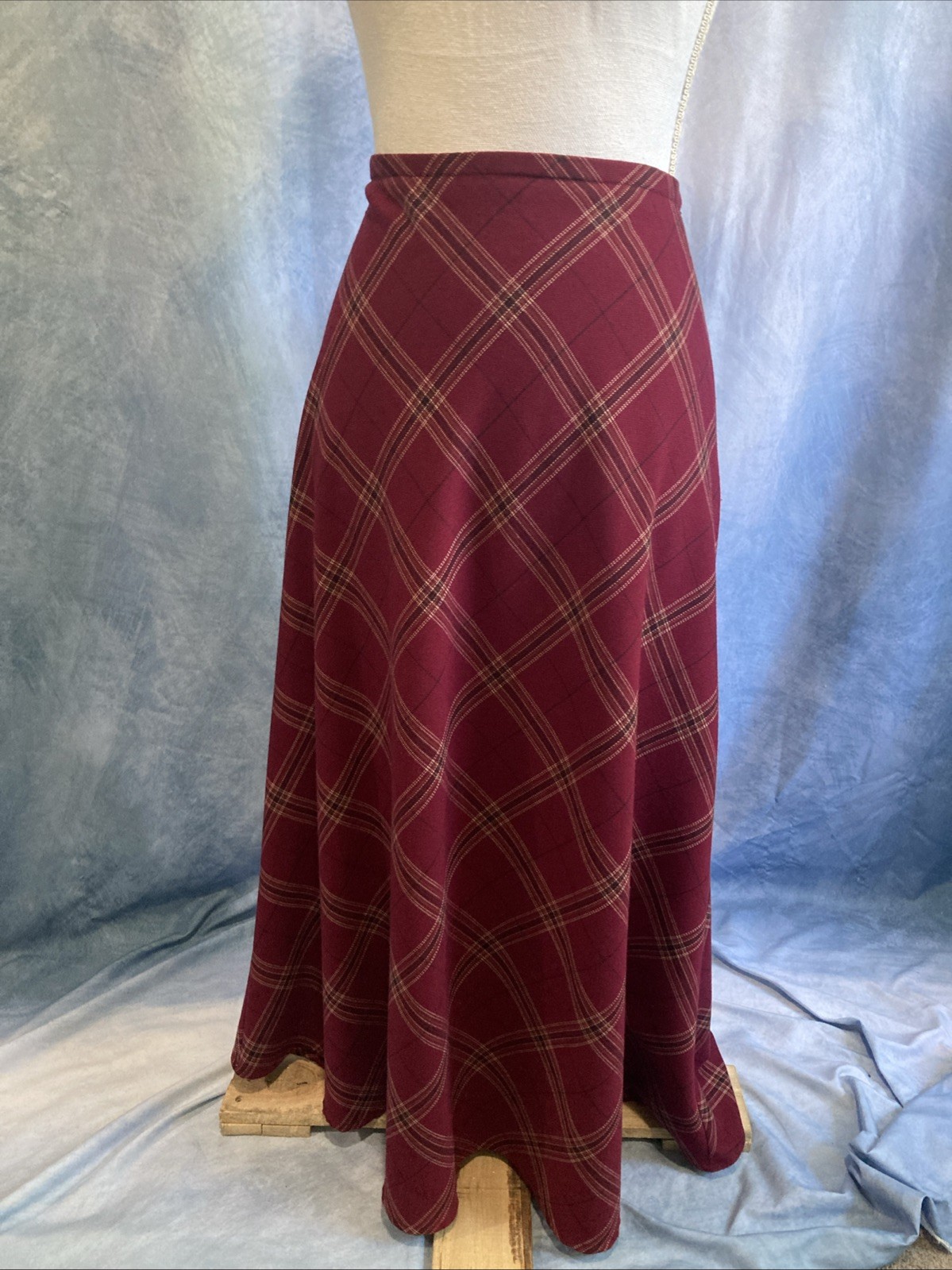 VTG 90s Y2K Croft & Barrow Burgundy Plaid Maxi Skirt 8 A-Line Grunge Whimsigoth