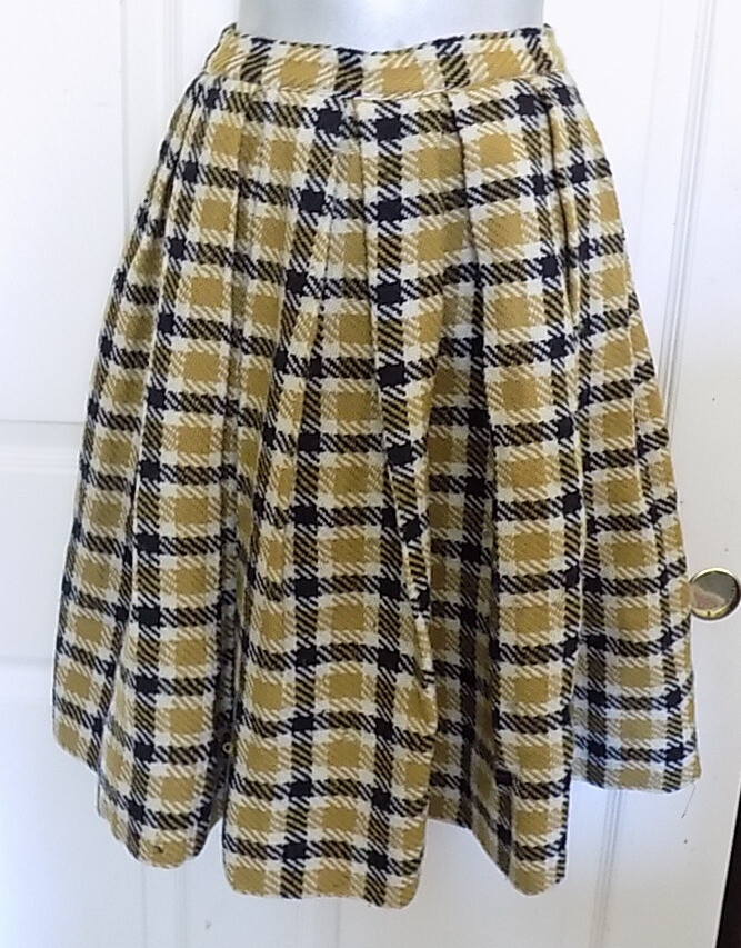 Vintage Gold & Black Plaid Box Pleated Skirt W24
