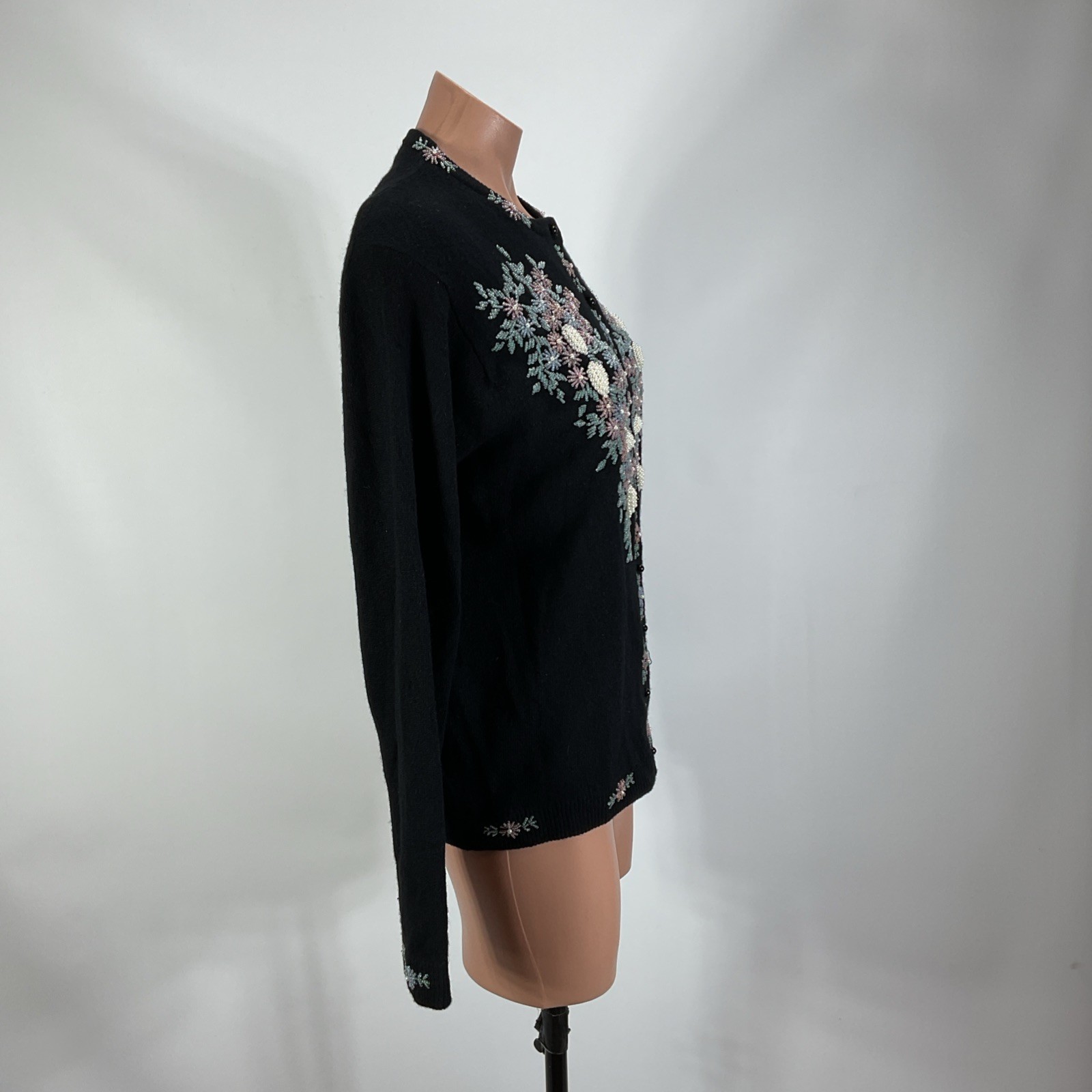 Vintage 50s 60s 42 Handcrafted Beaded Cardigan Sweater Grandma Glam Lined